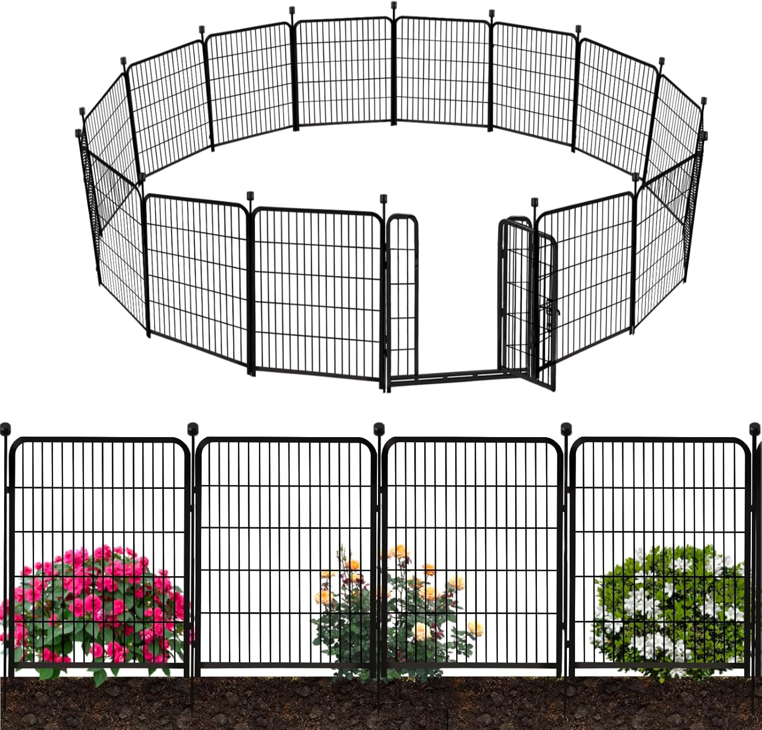 ADAVIN Tall Garden Fence Wide Door Low Threshold  54 inch High 10 Panels Total 22.1 Ft(L)  Black Heavy Duty Metal Dog Fencing for Yard or Camping Suitable for Indoor Pet Fence or Outdoor Dog Fencing