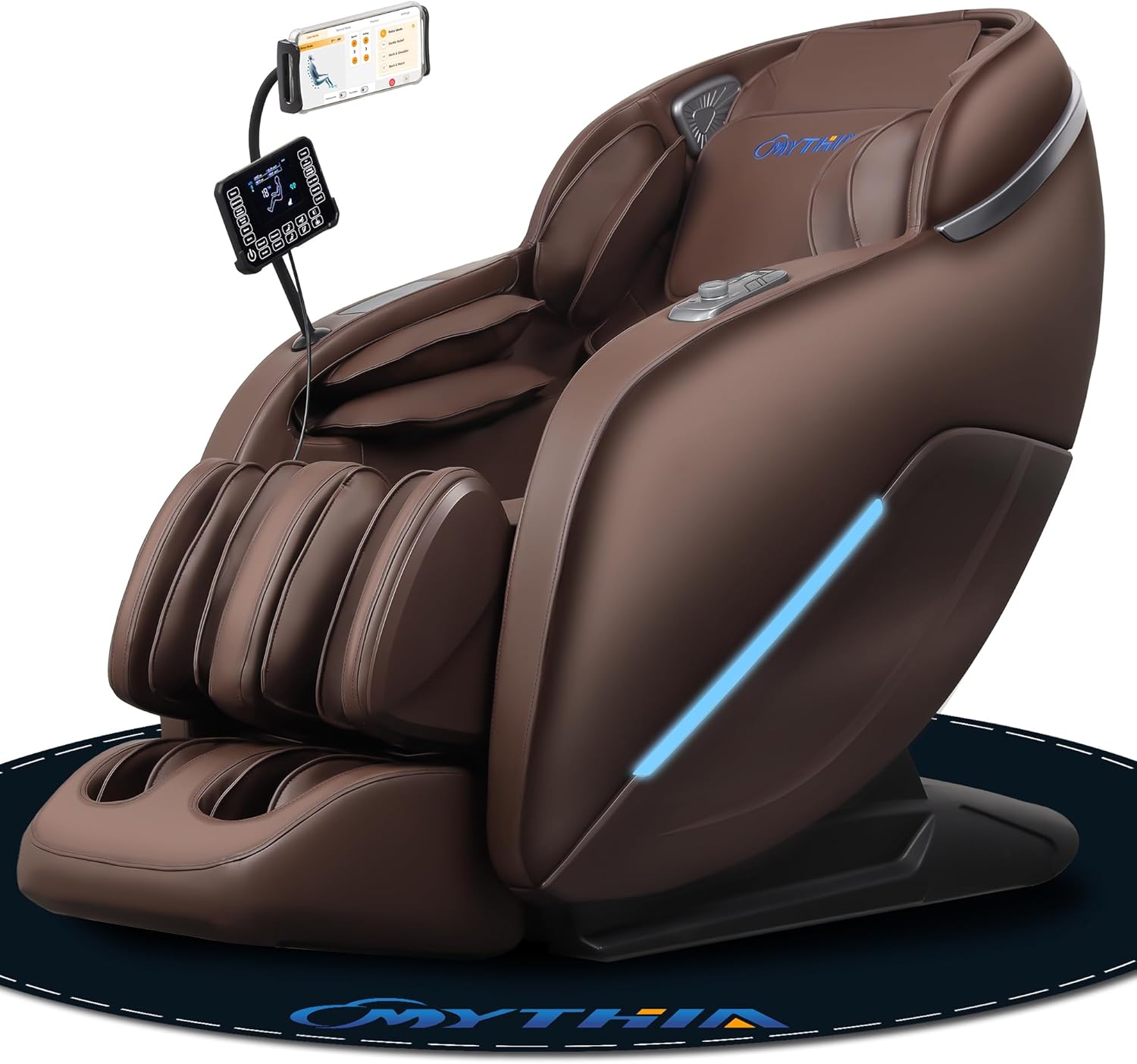 MYTHIA 2026 A303C Massage Chair, Full Body Zero Gravity Recliner with SL Track, Body Scan, 12 Auto Modes, Lumbar Heat, Bluetooth App, Wireless Charge, and Foot Rollers for Home and Office (Brown)