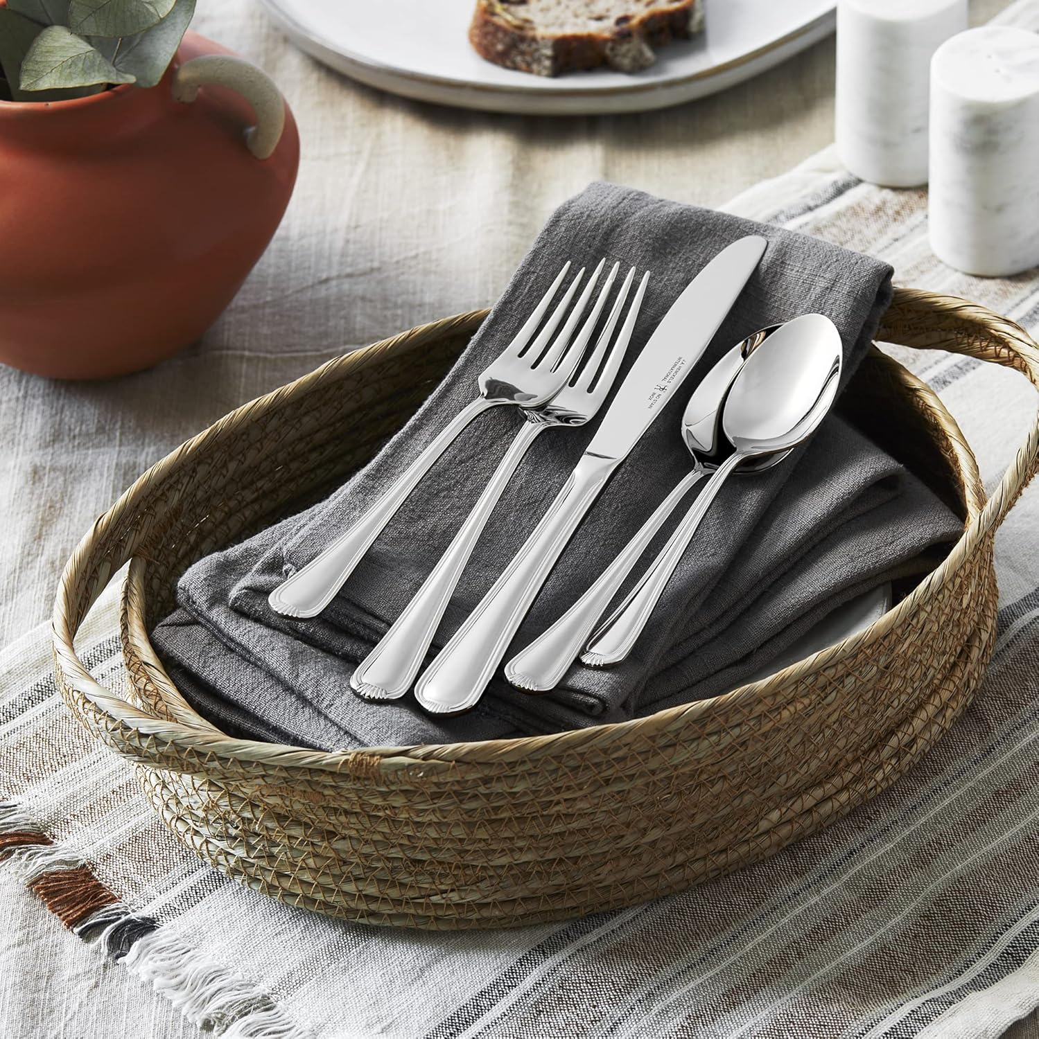 HENCKELS Alcea 65-Piece Flatware Set, Stainless Steel, Silver