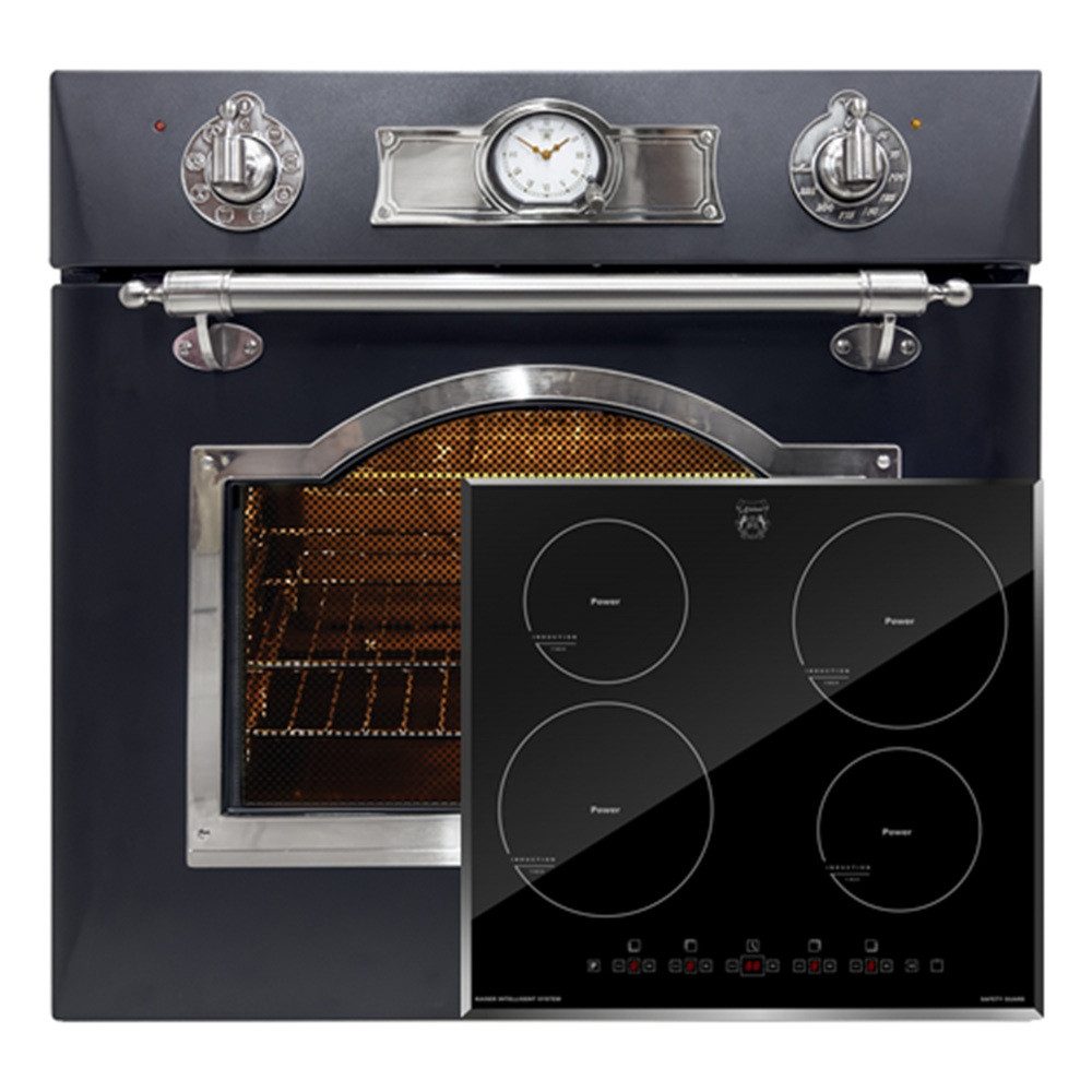 Backofen-Set Herd Set Autark Elektro Backofen 60 cm Autark, Teleskop-System, 67L mit Induktionskochfeld 60 cm, Autark,Facettenschliff, Kochfeld 4xQickHeat Kochzonen EH 6355 Em Sil+KCT 6105 FI