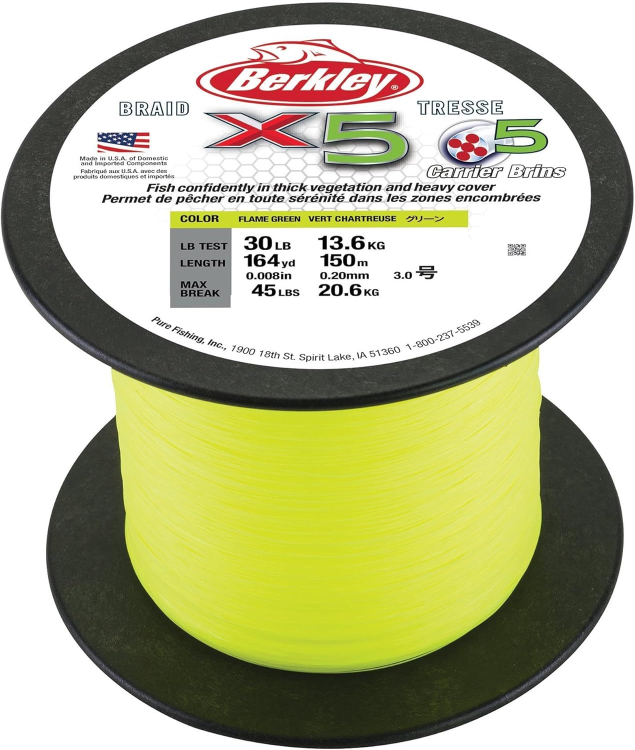 Berkley X5 geflochtene Angelschnur – Starke 5-fache geflochtene Schnur zum Salz- und Süßwasserangeln