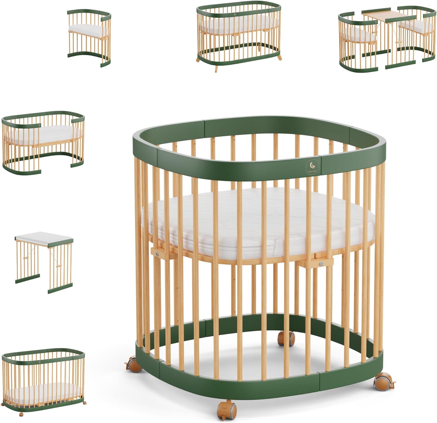 tweeto® Babybett 7 in 1 – mitwachsendes Babybett aus Holz | höhenverstellbares Beistellbett & Gitterbett | umbaubar zu Kinderbett & Laufstall (Buche Natur)