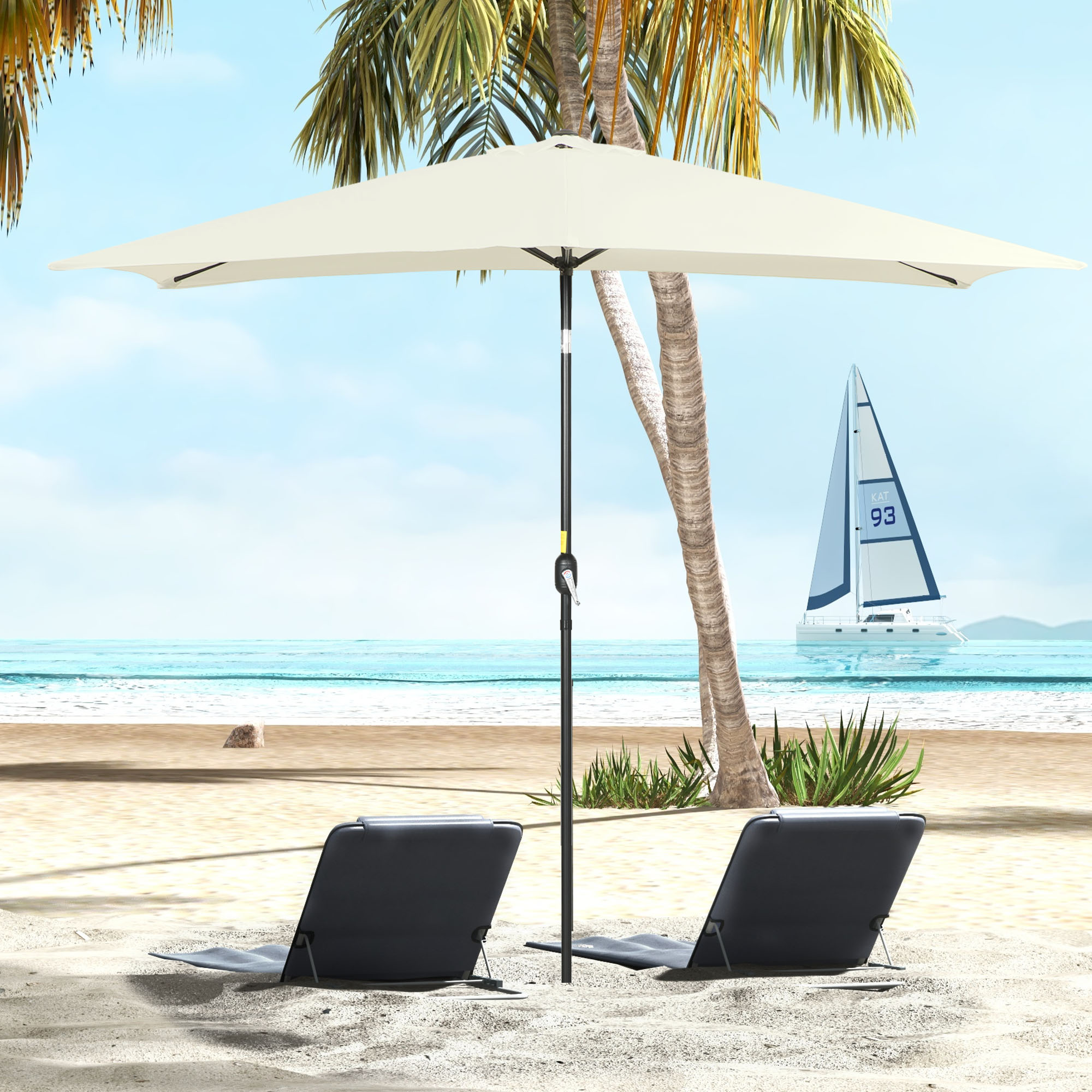 Outsunny Rechteckiger neigbarer Sonnenschirm aus Metall und hochdichtem Polyester 3 x 2 m Creme