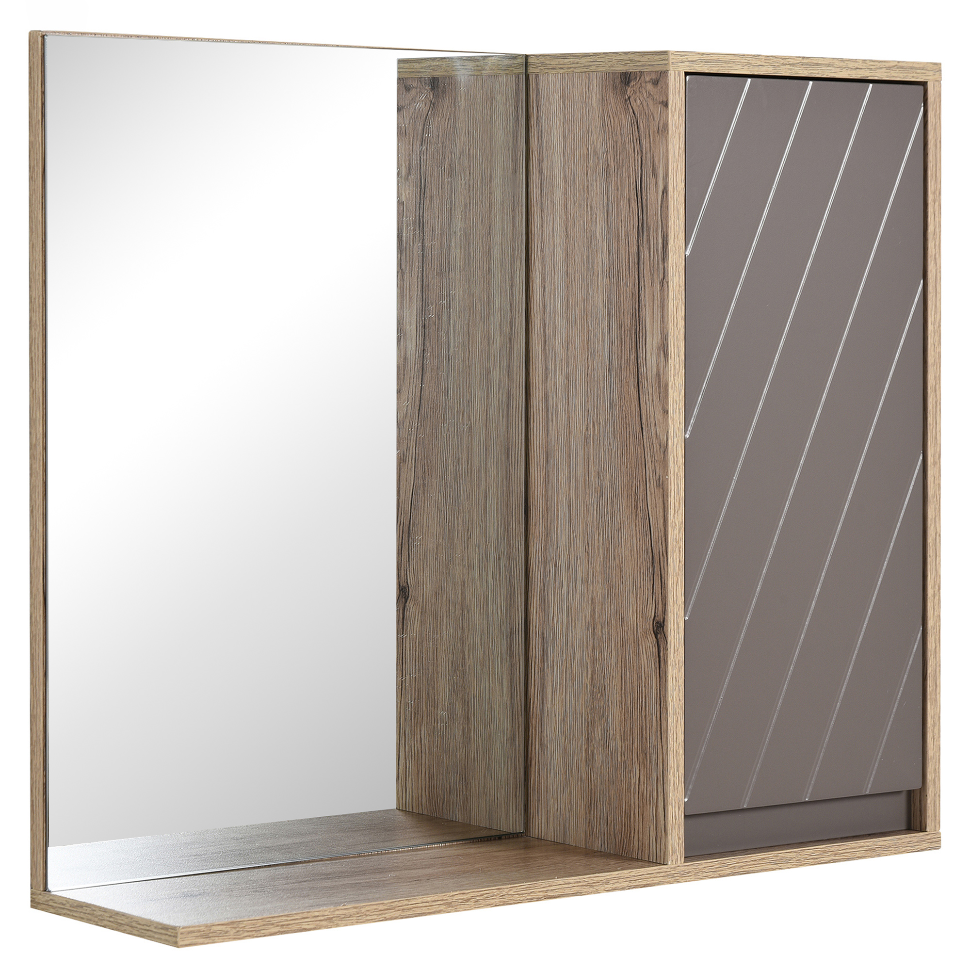 HOMCOM Spiegelschrank Badschrank Hängeschrank Badmöbel Wandschrank Mehrzweckschrank, Spanplatte+MDF, Grau+ Natur,57 x 14,2 x 49,2 cm
