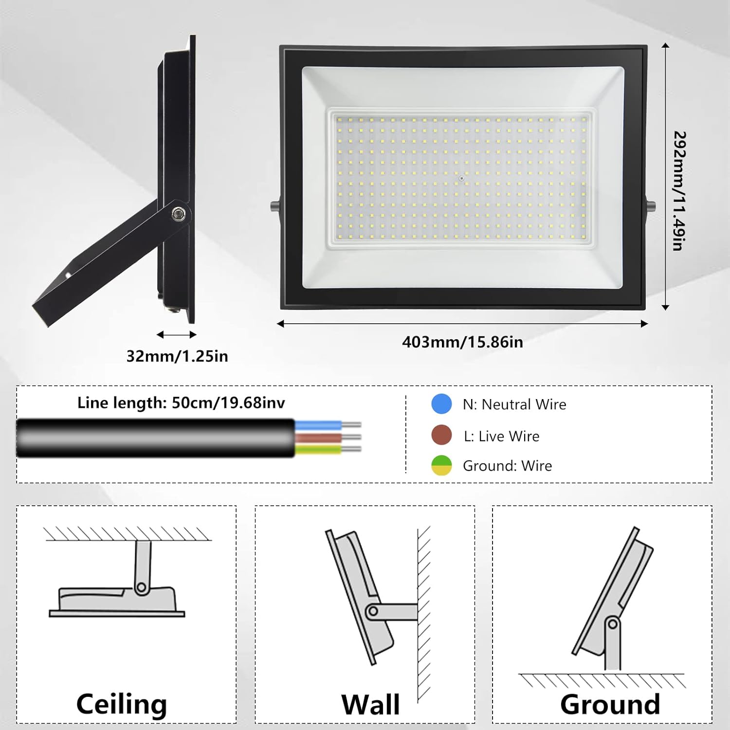 4er 300W LED Strahler Außen, 30000LM Superhell LED Scheiwerfer Fluter Flutlicht, 3000K Warmweiß Industriestrahler, IP66 wasserdicht Außenlampe, LED Außenstrahler für Gärten Garage Flur Außenbereich