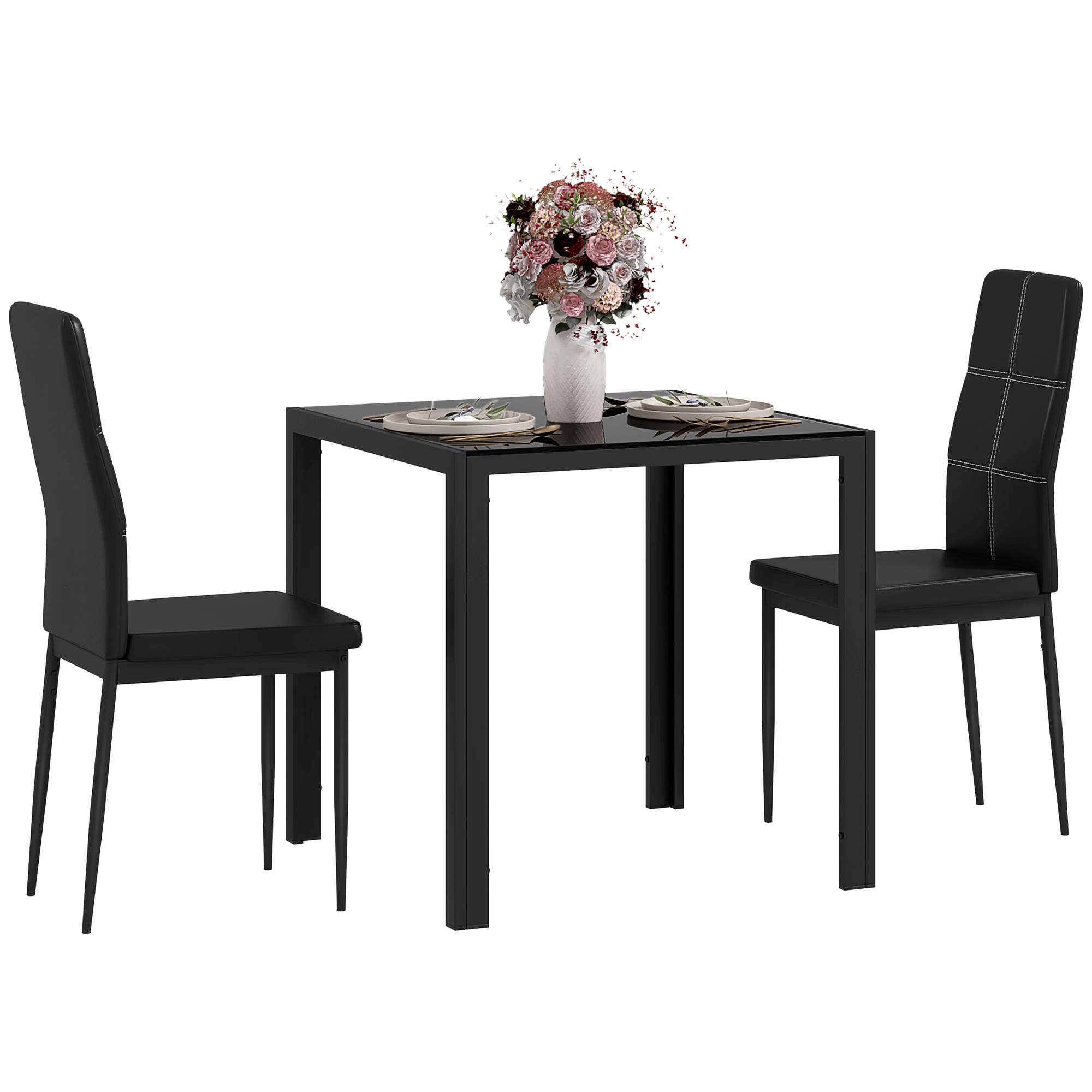 Eetset met Tafel en 2 Stoelen Ruimtebesparend Zwart