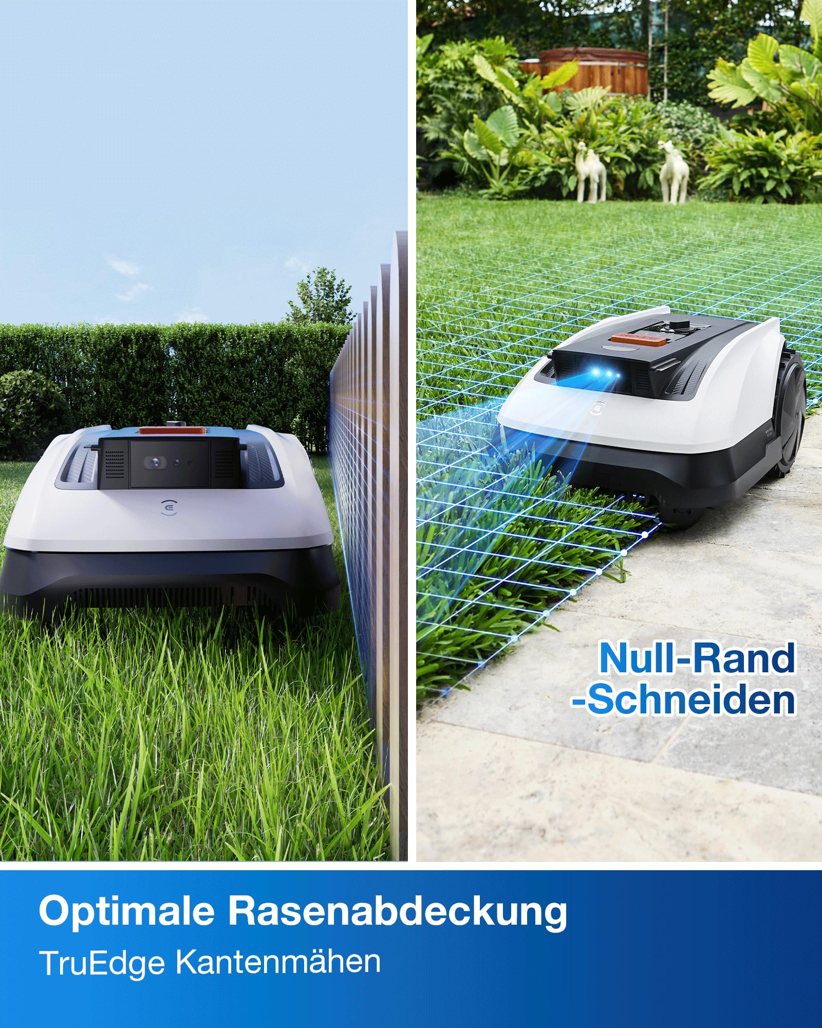Mähroboter O800 RTK für 800 m² ohne Begrenzungskabel LiDAR Vision 22 cm Schnittbreite 4000 mAh Akku 45 % Steigung 3–8 cm Schnitthöhe