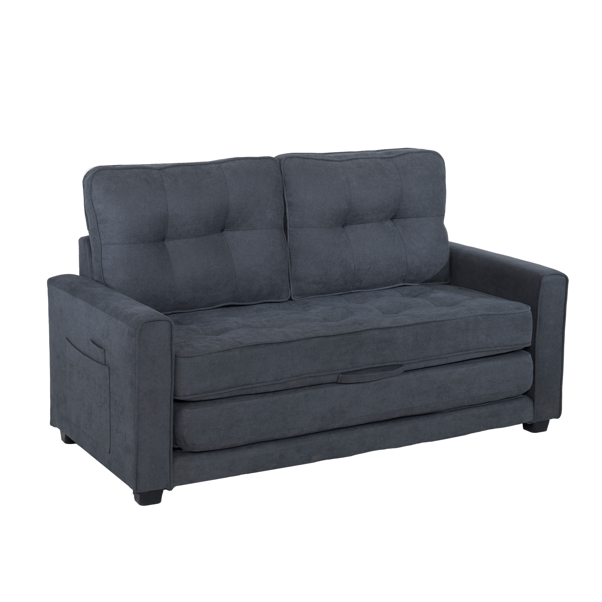 2 Sitzer Schlafsofa 151x75cm, mit Seitentaschen, Doppellagiger Polsterung, Zweisitzer Sofa Bett für Wohnzimmer, Dunkelgrau