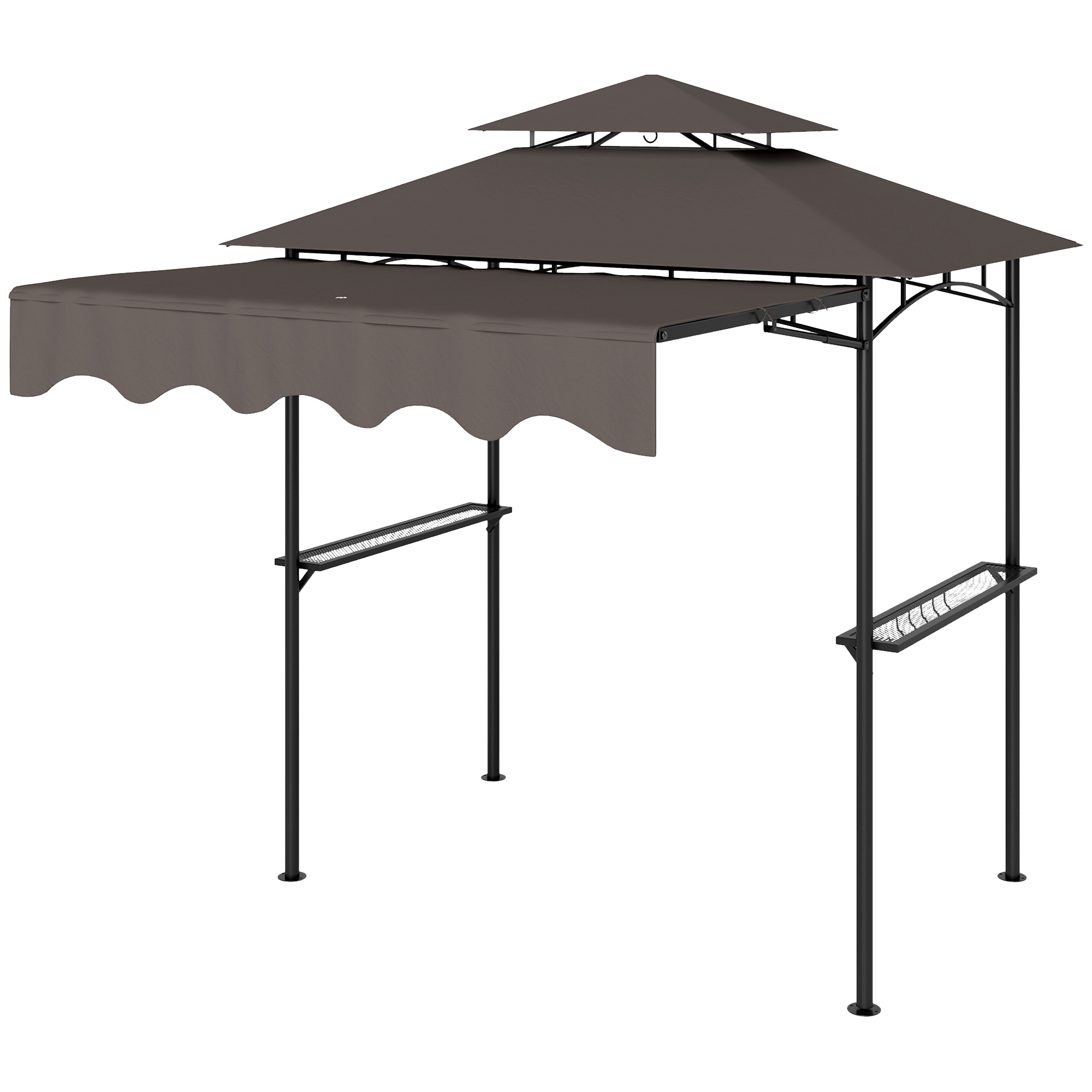 Outsunny Grillpavillon 242x149x248 cm wasserabweisend flammhemmend Gartenpavillon mit Doppelschichtdach Kaffee