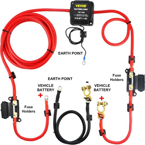 VEVOR Doppelbatterie Trennrelais 12 V Split Charge Kit, 140 A spannungsempfindliches Relais Set -30 bis 105 ℃, automatisches Ladegerät & Kabel Set für Lastwagen, Wohnmobil, Werkstatt, Auto & Schiff