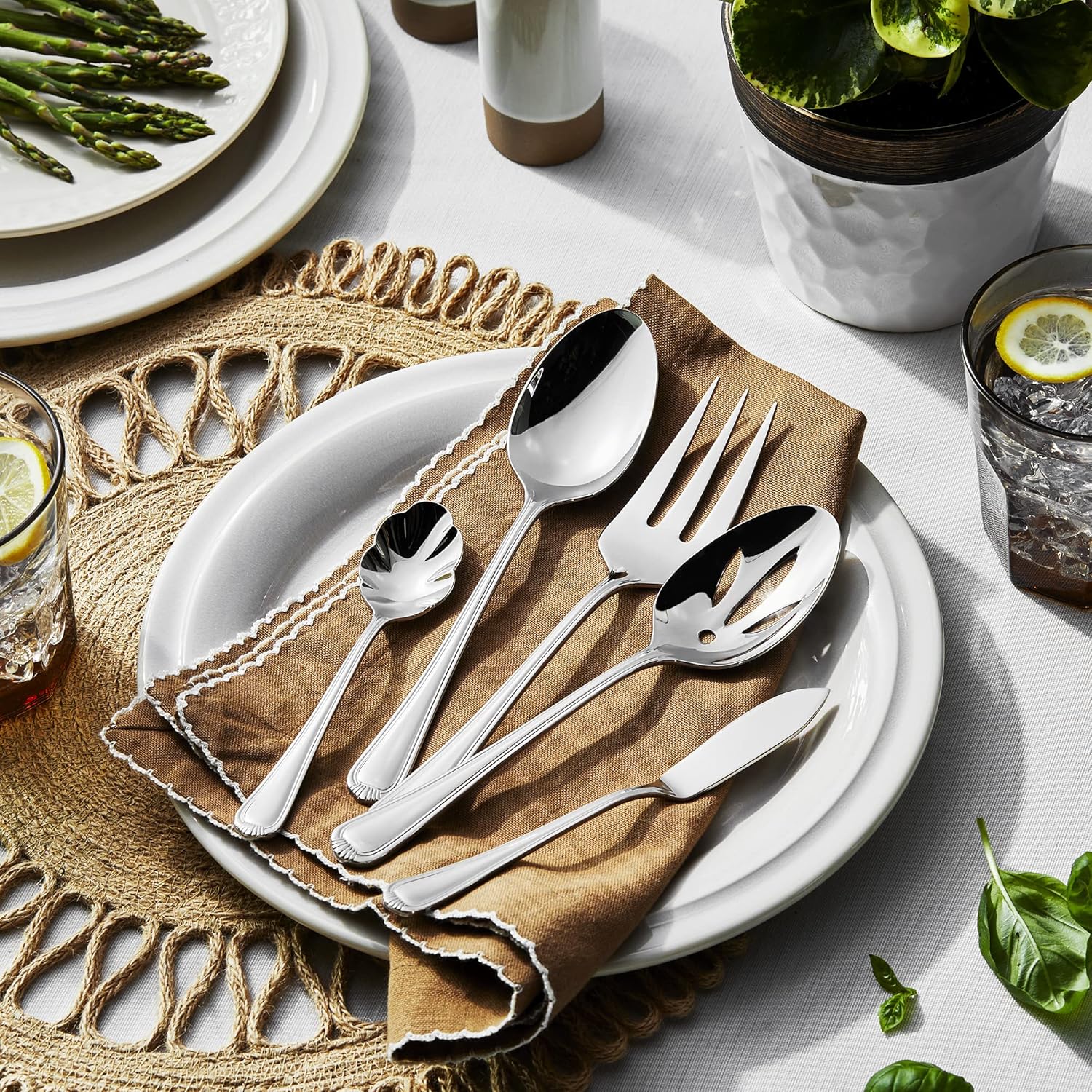 HENCKELS Alcea 65-Piece Flatware Set, Stainless Steel, Silver