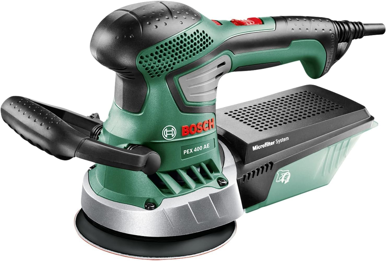 Bosch 06033A4000 PEx 400AE Levigatrice Rotorbitale, 350 W + 2607019497 25 Fogli Abrasivi Roto-orbitale, 125 mm