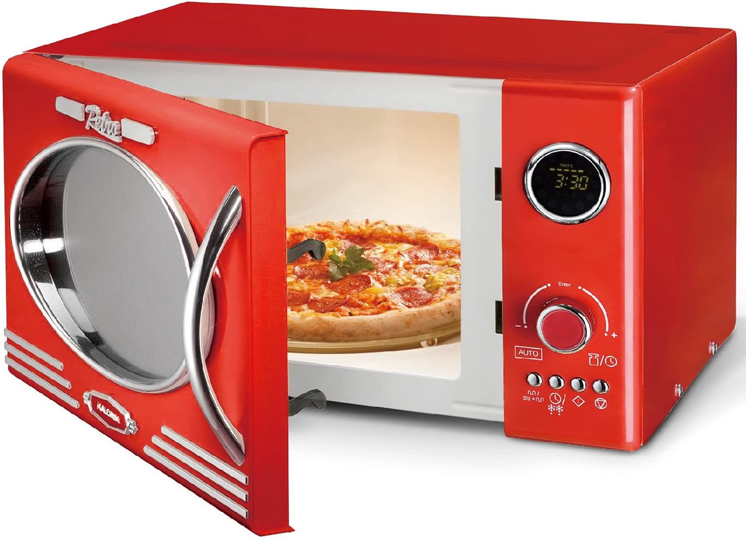 Kalorik TKG MW 2500 DG R, Mikrowelle, 25 Liter Innenraumvolumen, 60 Min. Timer, Grillfunktion, Glastür, 900 W, Rot