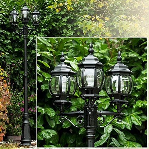 HOFSTEIN Außenleuchte Lentua, Laternen für Draußen im Antiken Look, Kandelaber aus Aluguß in Schwarz mit Kunststoff-Scheiben, 3-armige Wegeleuchte, Outdoor Laterne 230 cm, IP44, 3x E27 Gartenlaterne