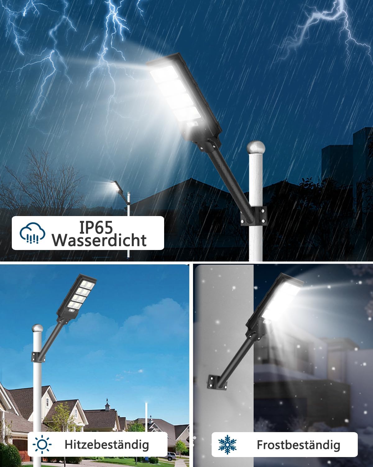500W Solar Straßenlaterne, 6500K LED Strahler mit Bewegungsmelder Sensor, 8 Stück Solarlampen Straßenleuchte Wandleuchte Wegeleuchte Außen-Sicherheitsbeleuchtung für Garten Hof Garage Straßen