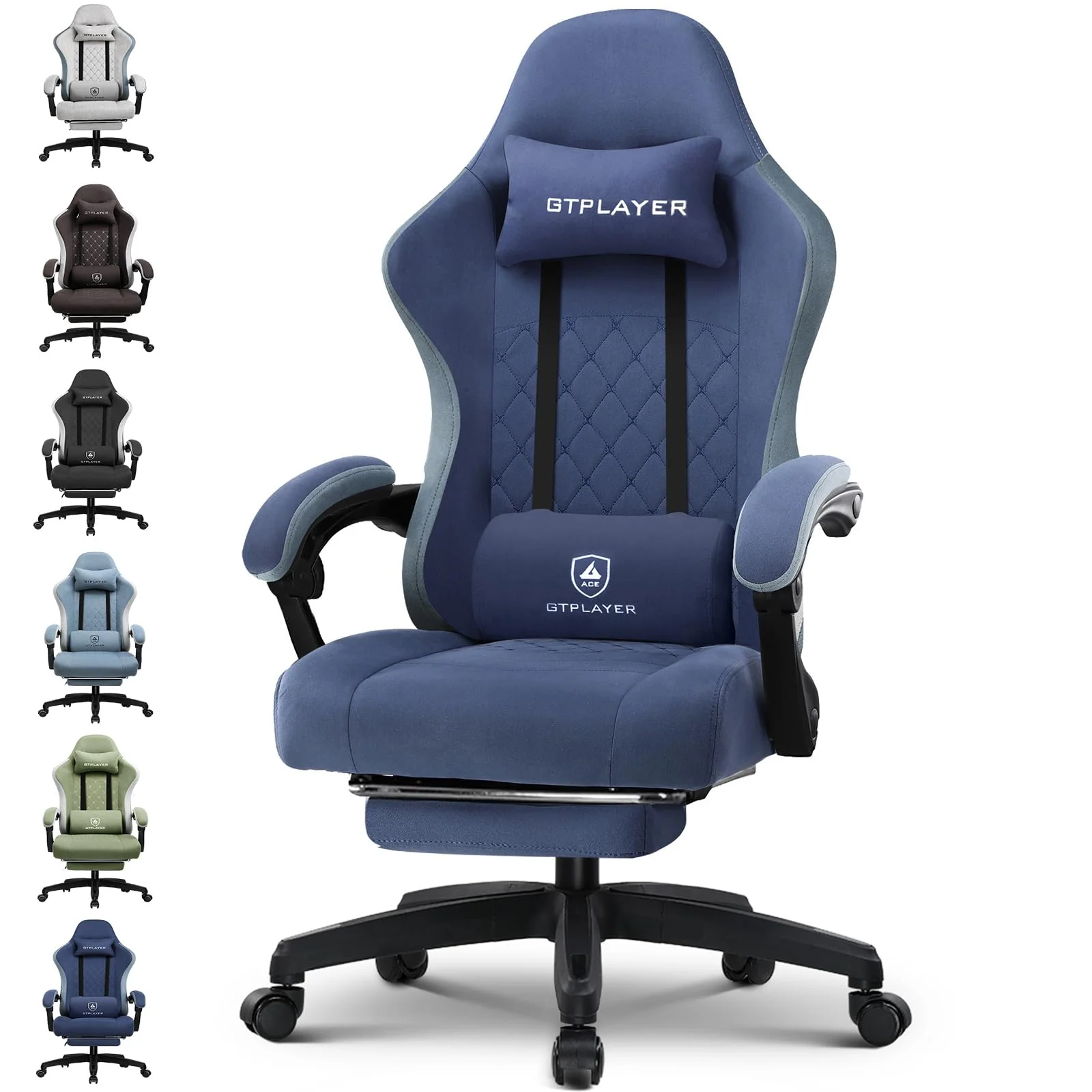 GTPLAYER Gamingstuhl mit Taschenfeder-Sitzkissen, Fußstütze und verstellbarer Rückenlehne