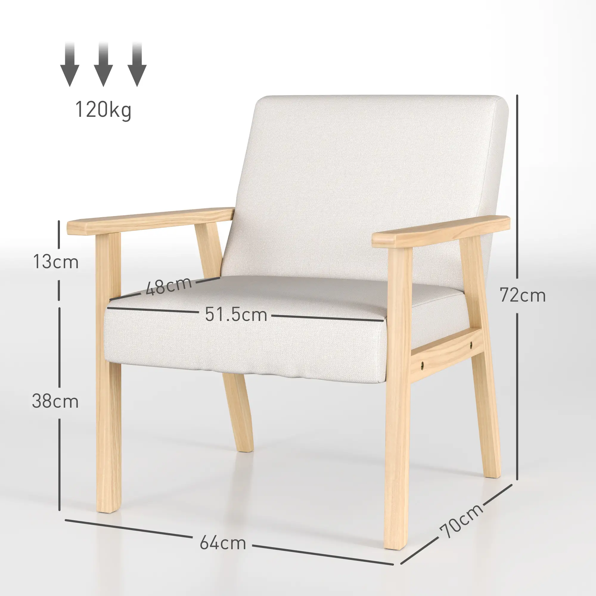 HOMCOM Polsterstuhl Akzentsessel skandinavisches Design breite Sitzfläche cremeweiß