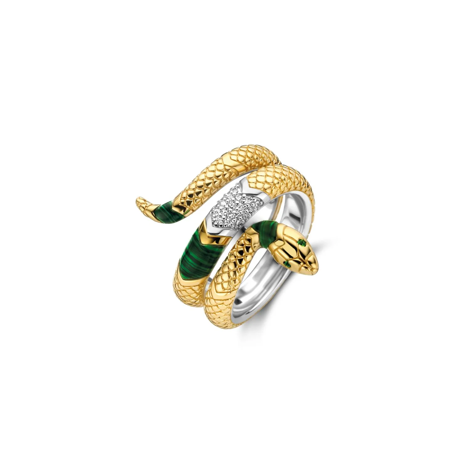 Anello  Ti Sento Milano a serpente dorato con pietra color malachite 12203EM
