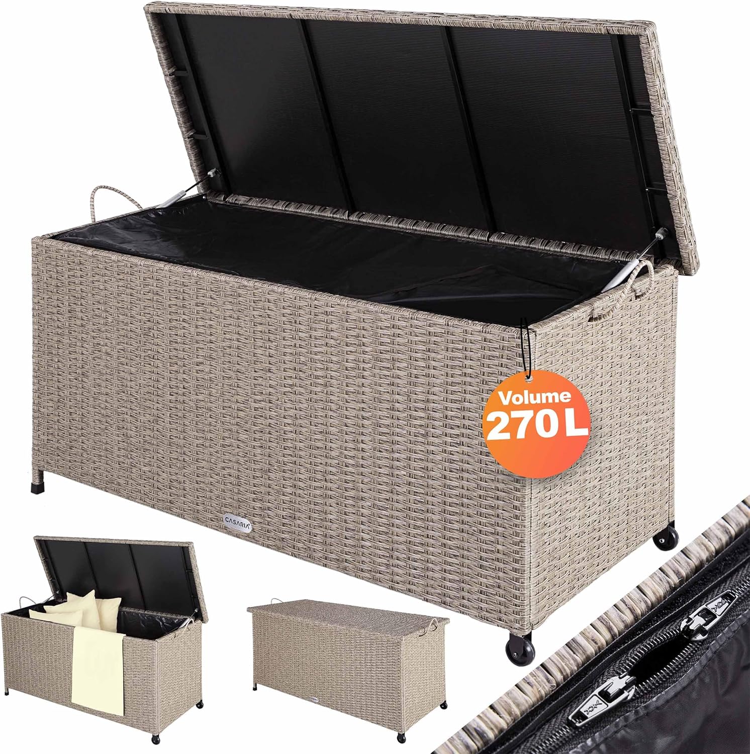 Casaria® Baule Giardino XXL 117x53x60cm Ruote 270L Salvaspazio Impermeabile Resistente Cassettone Contenitore Esterno