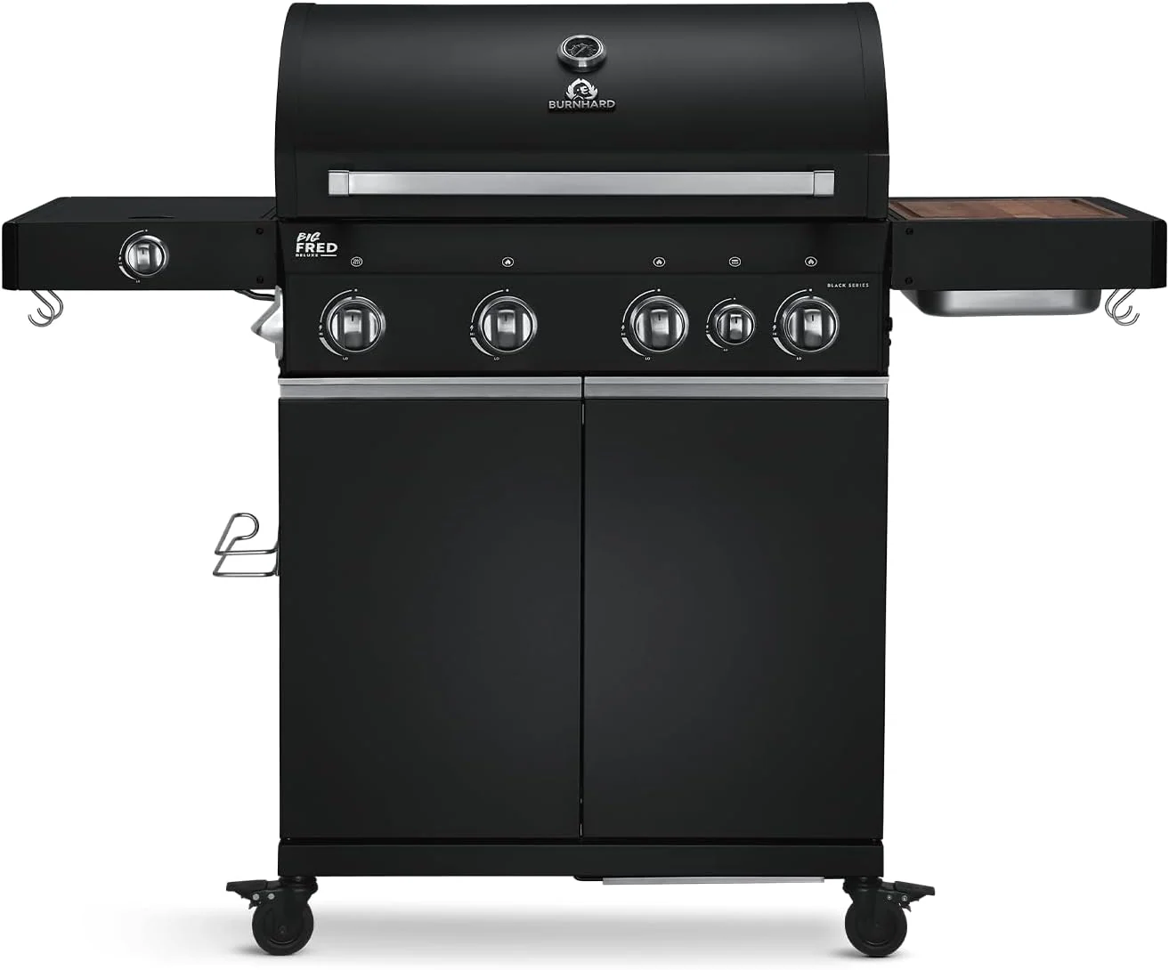 BURNHARD Kochfeld, Schwarz, Gasgrill 4-Brenner inkl. BACKBURNER, 900°C Infrarot-Keramikbrenner, Seiten, Gusseisenrost