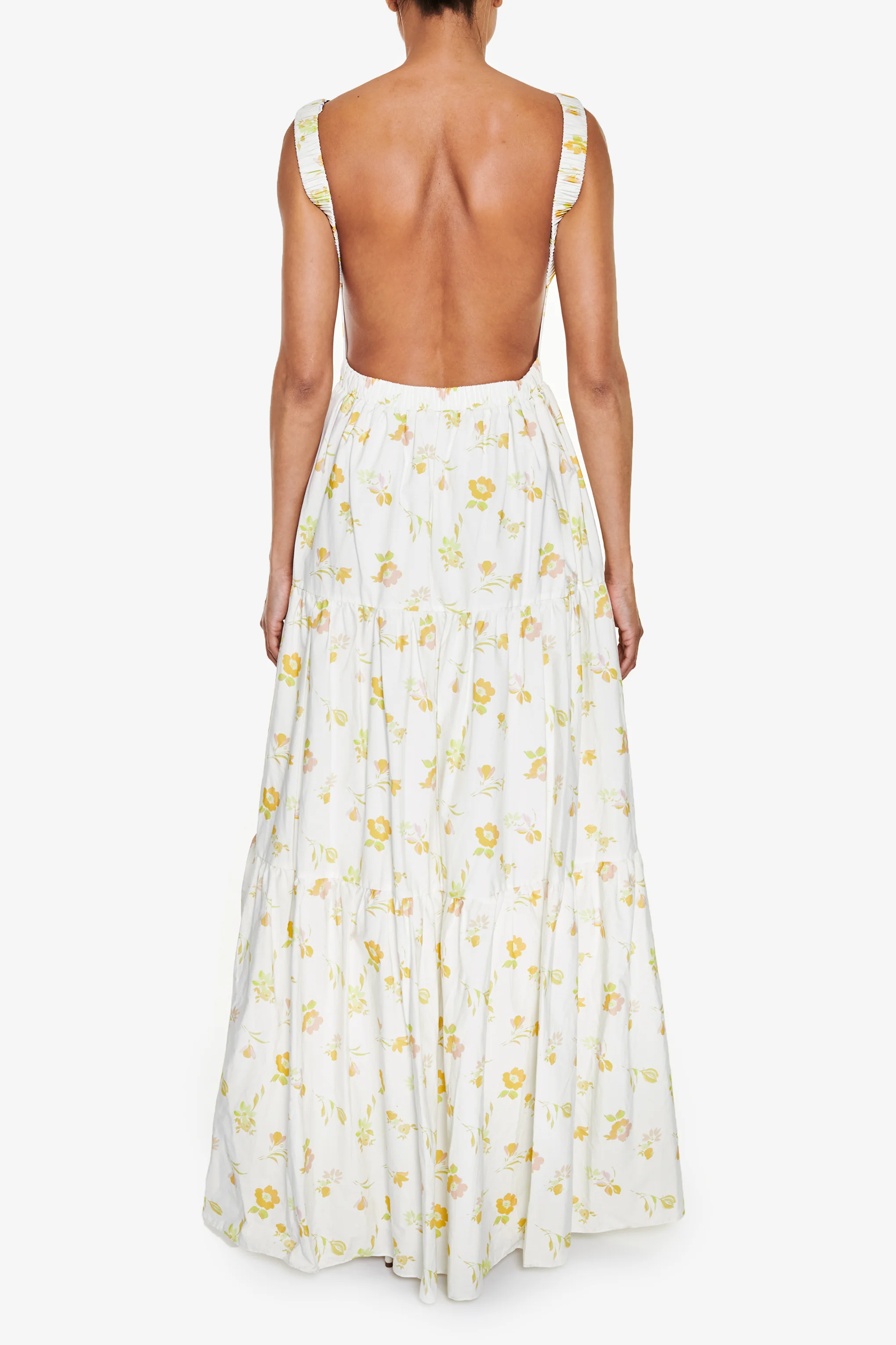 Lorna Cream Yellow Floral Tiered Backless Maxi Dress
