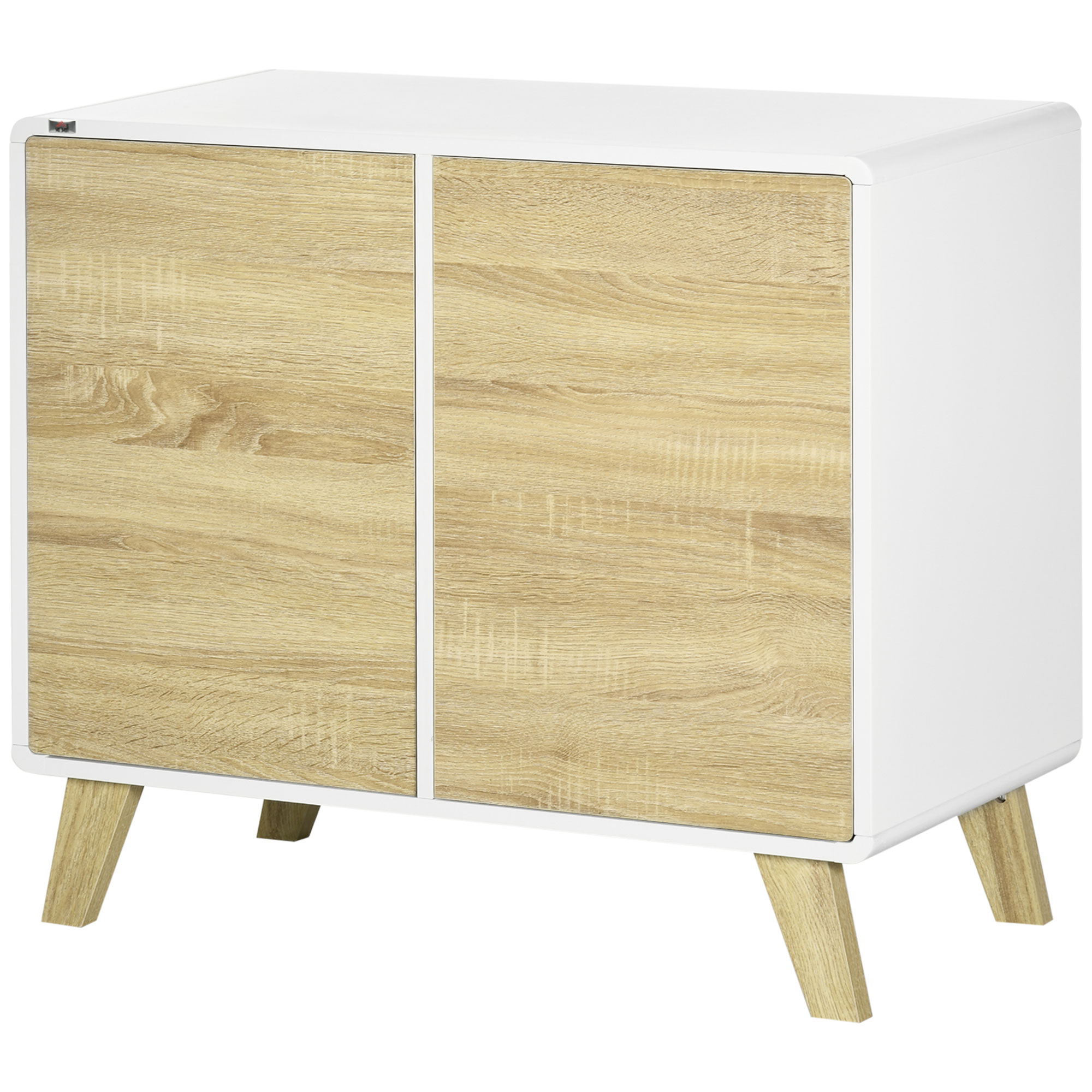 HOMCOM Aufbewahrungsschrank Sideboard mit 2 Türen und 2 verstellbaren Regalen 80 x 40 x 70 cm Weiß und Holzoptik