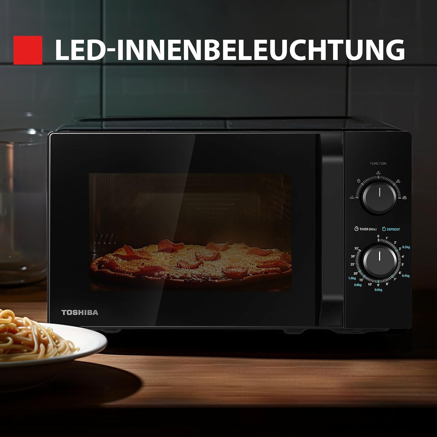 Toshiba MW2-MM20PF(BK) Freistehend Mikrowelle/Solo-Mikrowelle / 20L / 800W / 5 Leistungsstufen mit praktischer Auftaufunktion/LED-Beleuchtung im Innenraum/Schwarz