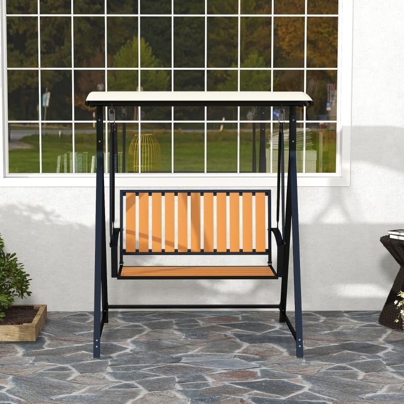 2 persone con canopy regolabile – Compact Garden Swing Chair 529lbs Capacity – Quick Assembly Outdoor Patio Furniture 142 x 112 x 162 cm, nero