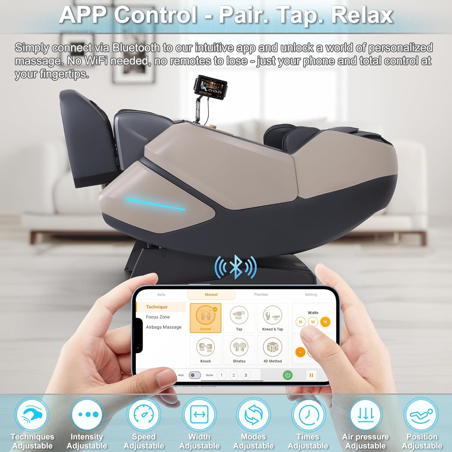 MassaMAX MT339 4D Massage Chair  Full Body Recliner with Auto Footrest  Zero Gravity  OTA Cloud Tech  SL Track  Deep Yoga Stretch  27 Modes  APP  AI Control  and Heating (Magic Black)