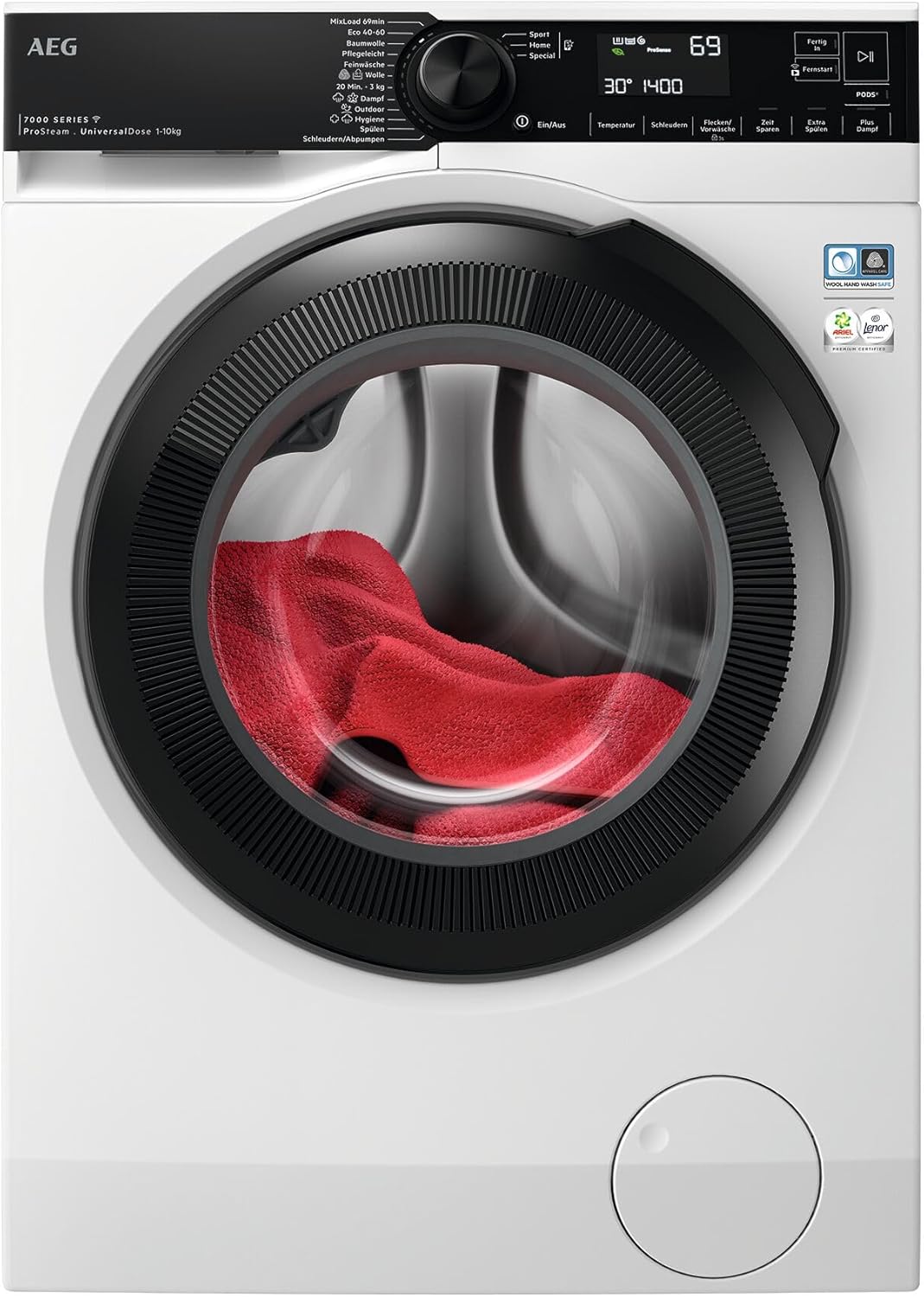 AEG Waschmaschine, Serie 7000 ProSteam: Auffrischfunktion mit Dampf statt Waschen, 10 kg, Leise, Mengenautomatik, A-40%, Energieeffizient, Wasserstopp, 1600 U/min, LR7EW75400