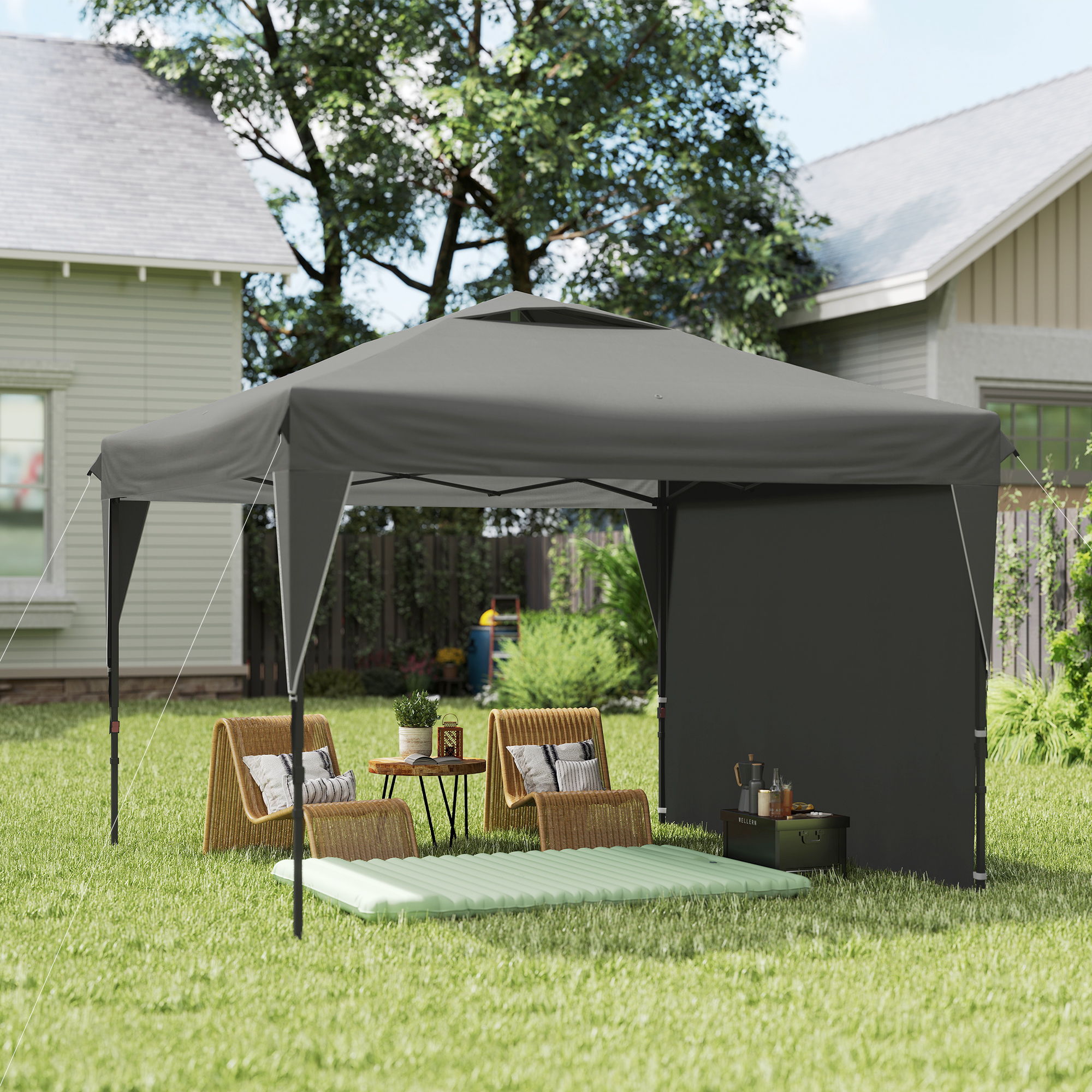 Outsunny Gartenpavillon Zelt faltbarer Pavillon mit abnehmbarer Seitenwand + Transporttasche aus Stahl Oxford-Gewebe