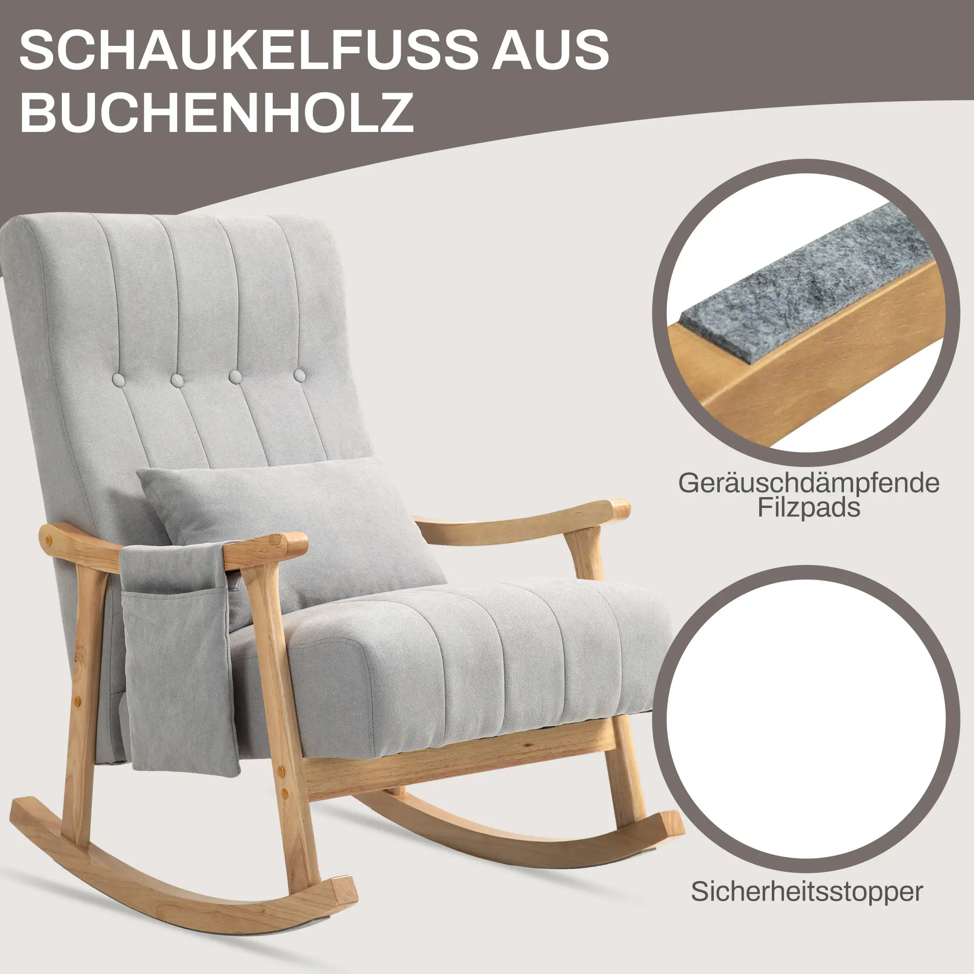 HOMCOM Schaukelstuhl mit Lendenkissen und Seitentasche