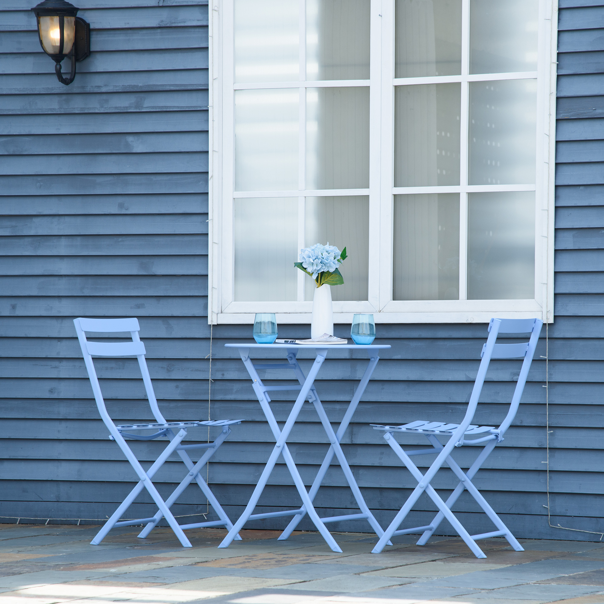 Outsunny Bistroset für 2 Personen Balkonmöbel Set patio Hof Garten Hellblau