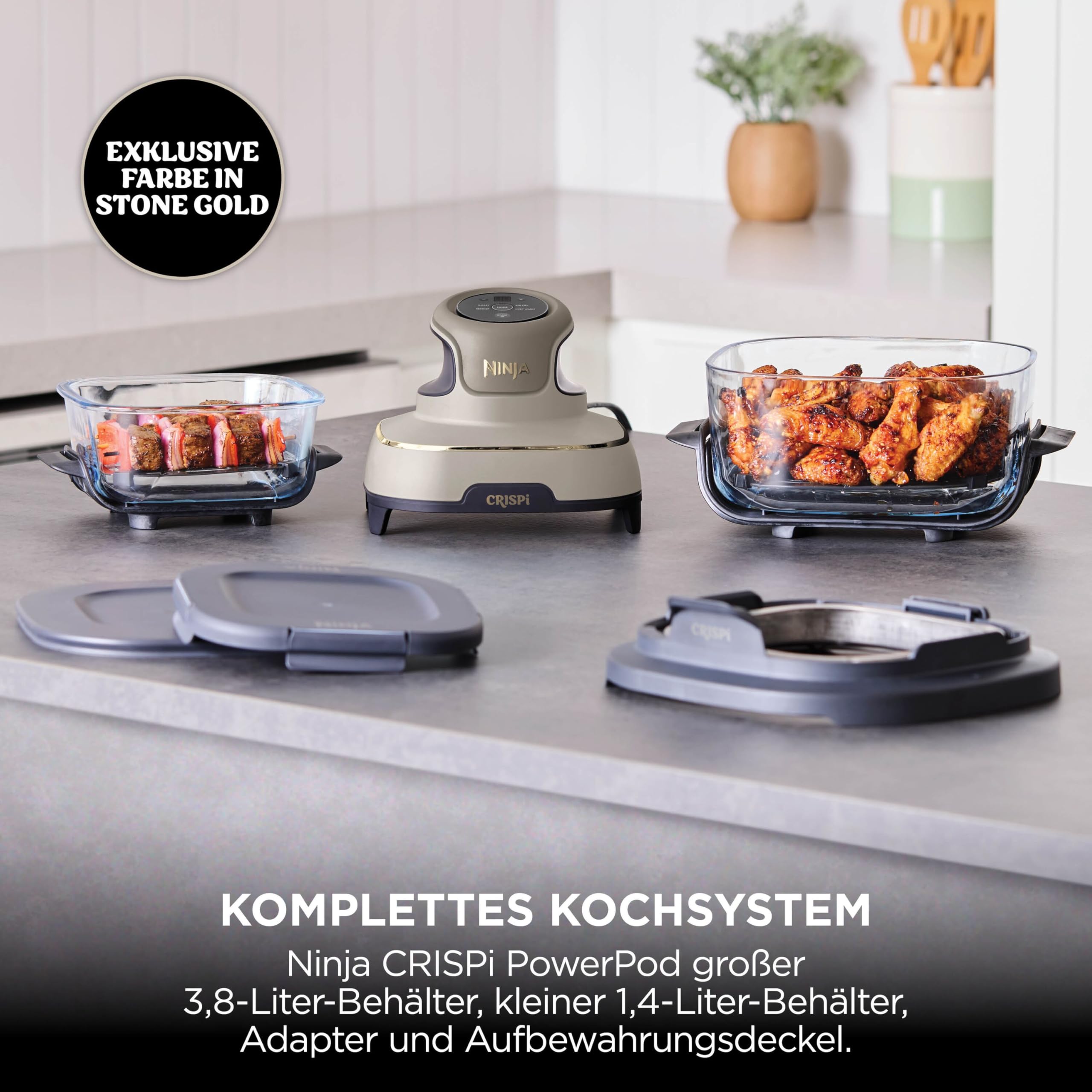 Ninja CRISPi tragbare Air fryer Heißluftfritteuse Stone Gold FN101EUSTGD knusprige Ergebnisse mit wenig Öl