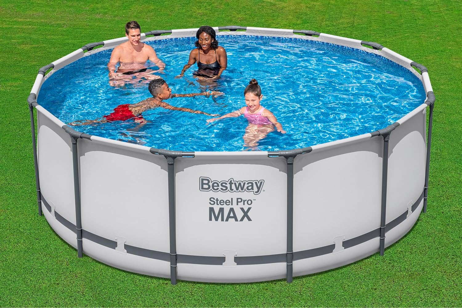 Bestway® Steel Pro MAX™ Aufstellpool Komplett-Set mit Filterpumpe Ø 396 x 122 cm, lichtgrau, rund
