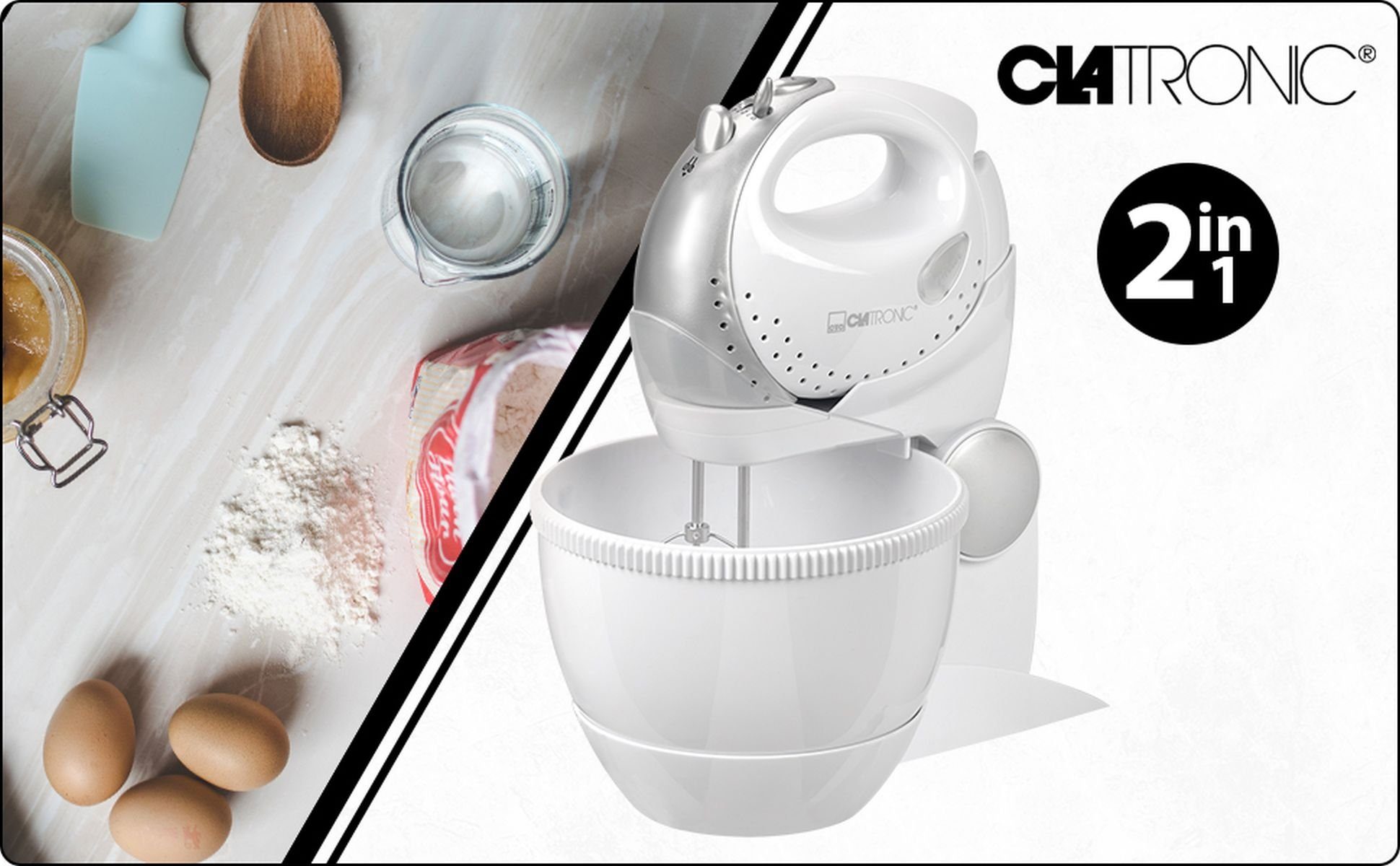 Handmixer CLATRONIC Küchenmaschine 3in1 Handmixer-Set Mixstab Knethaken HMS 2739