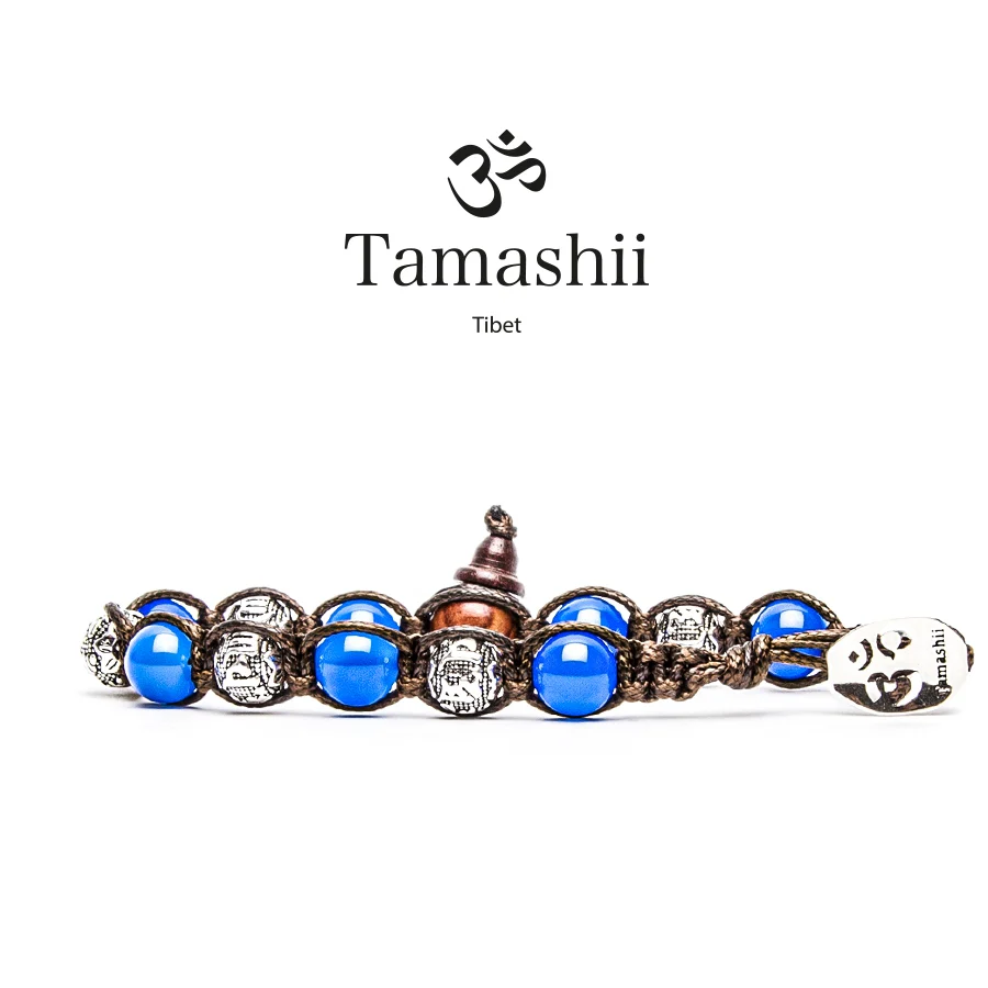 Bracciale Tamashii in agata blu alternato ruote della preghiera BHS900-18S