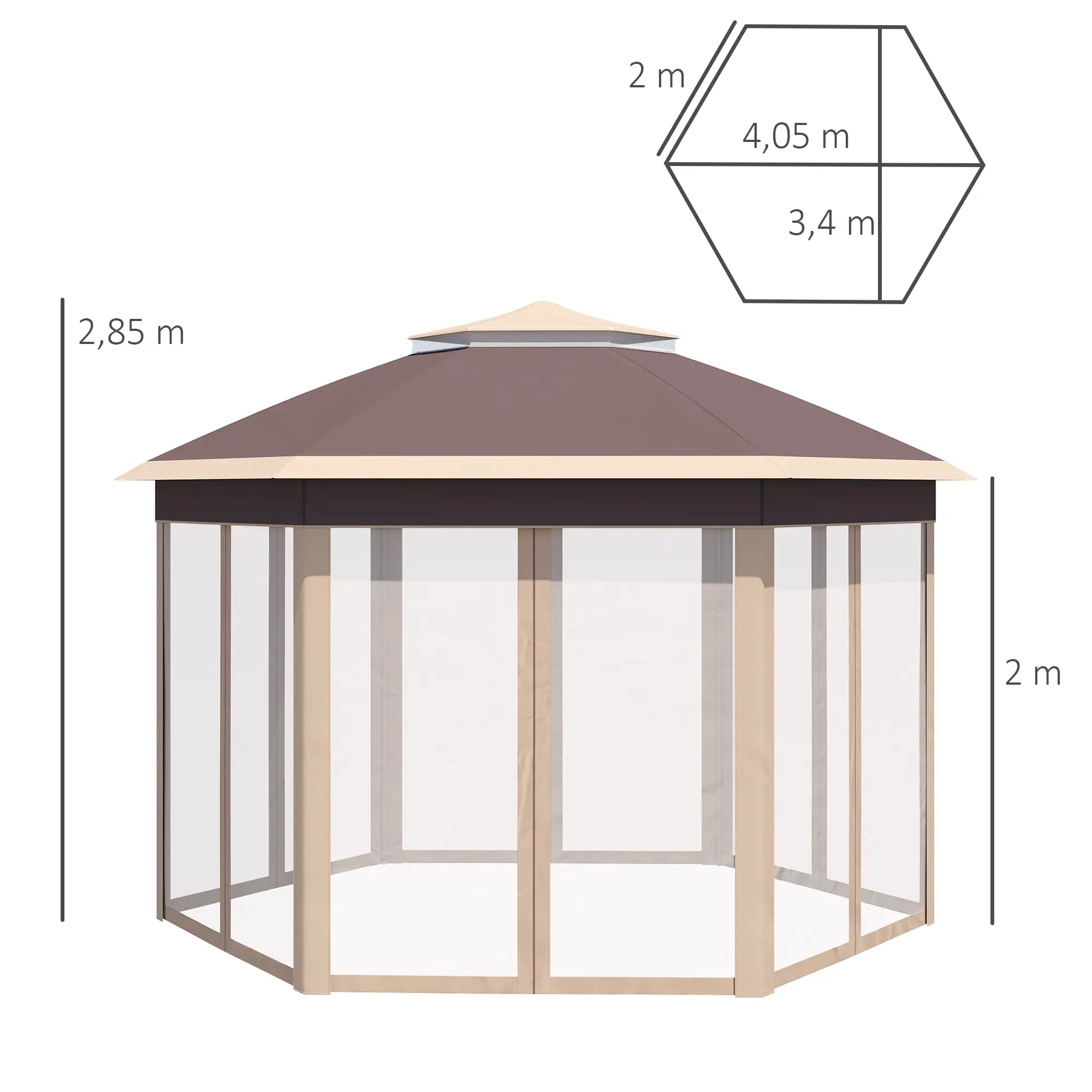 Outsunny Paviljoen 4x4 m zeshoekig met dubbel dak beige