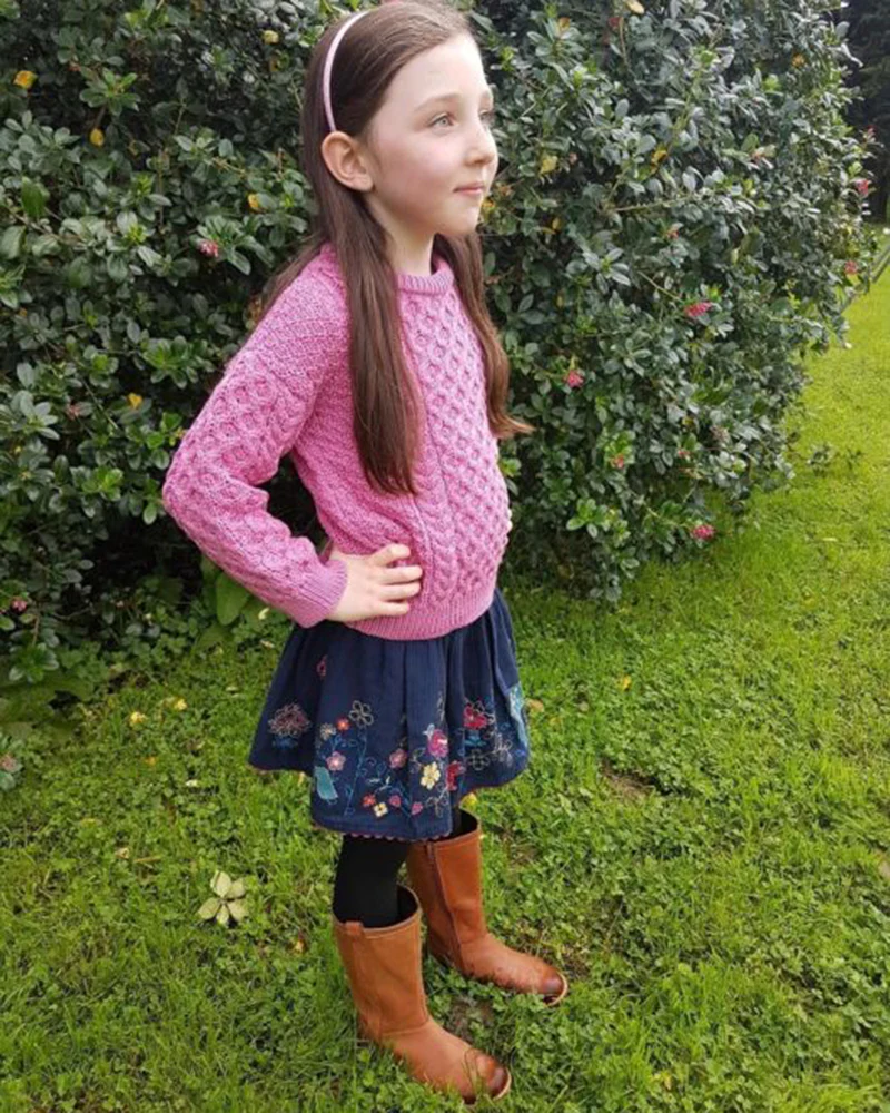 Children’s Aran Crew Neck Sweater - Pink