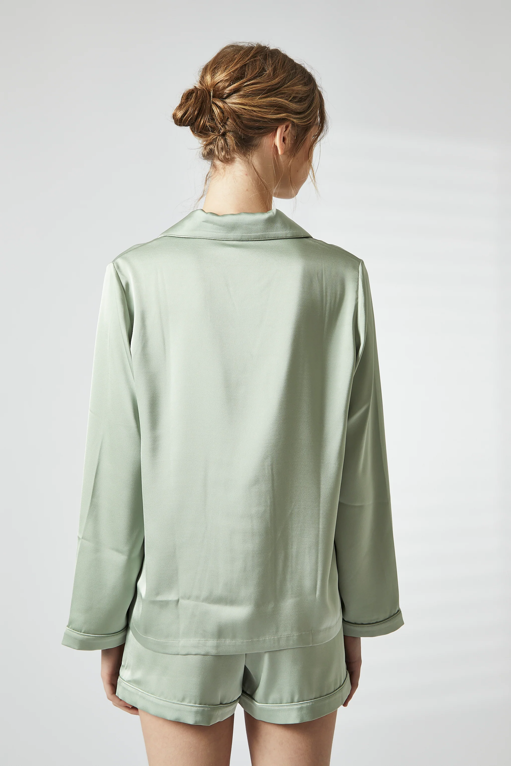 Sage Green Trim Short Satin Pyjama Set