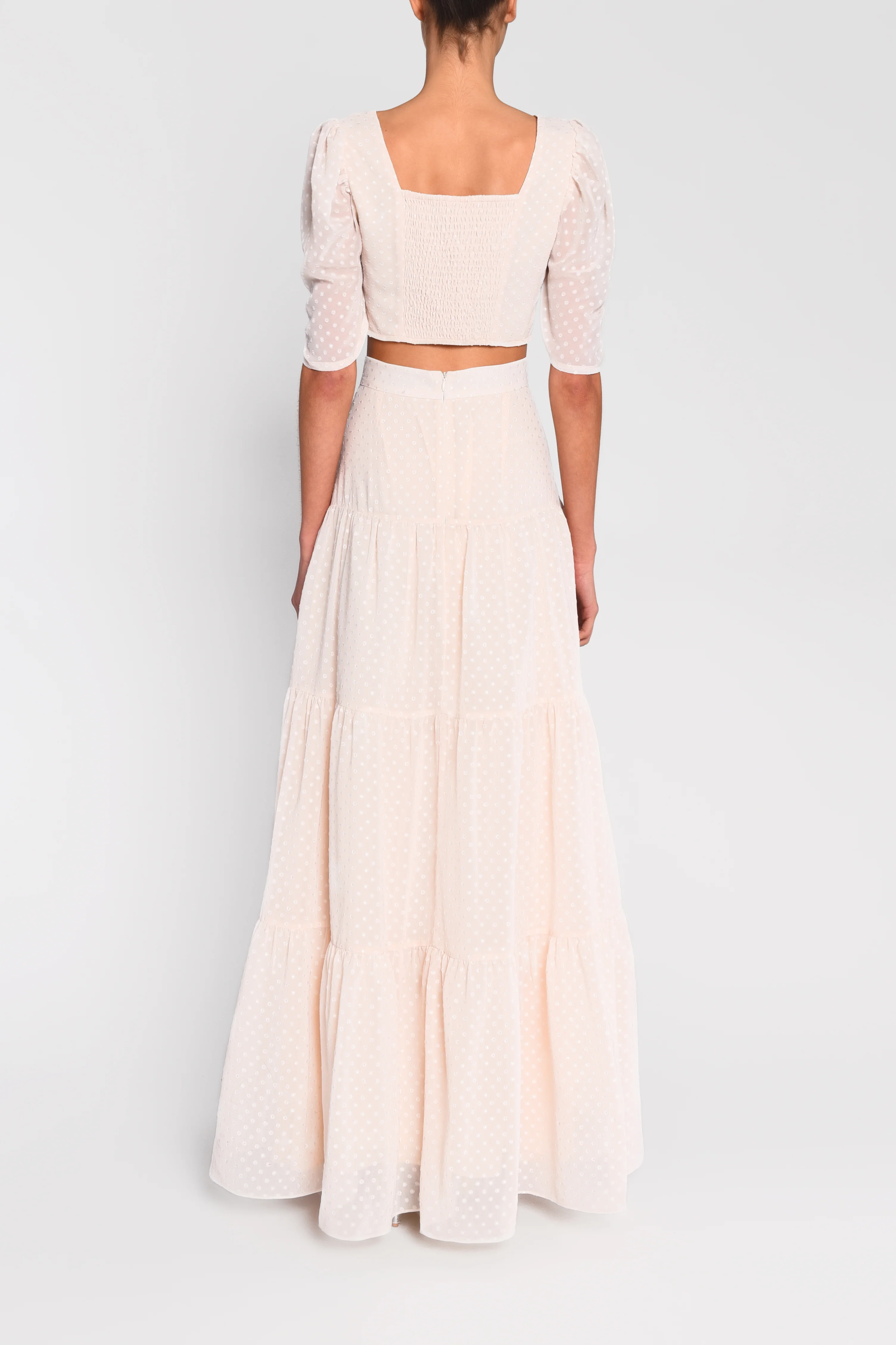 Cream Dobby Spot Cropped Top