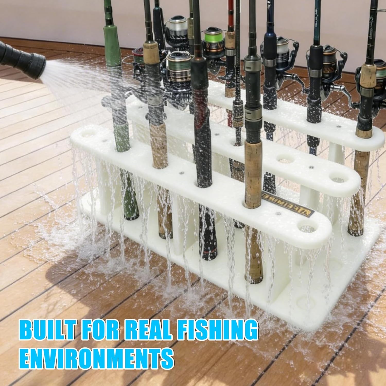 Robuster HDPE Angelrutenhalter Rack für 18 Ruten - Deck & Dock Mount Rod Storage mit Edelstahl Hardware, Wide Spacing Design für große Rollen, UV & Korrosionsbeständig