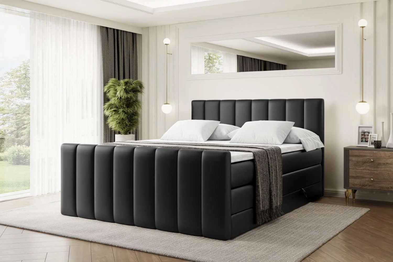 ALTDECOR Boxspringbett mit Matratze und Lattenrost, 180x200, Bett mit Stauraum H3- und H4- Matratze, Polsterbett mit Bettkasten, Topper, Fußteil