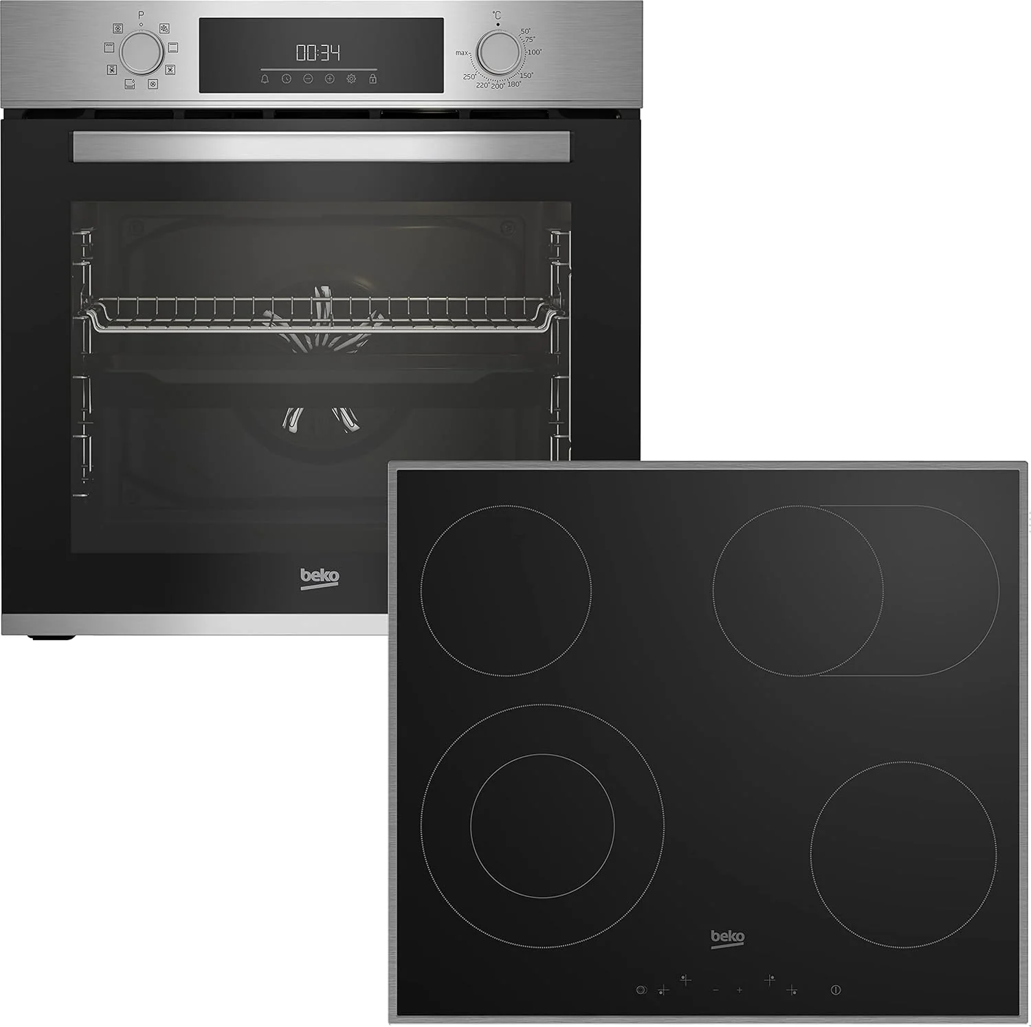 Beko BBSM12340X inbouw-oven set, twee afzonderlijke apparaten: inductiekookplaat met 4 kookzones, oven met 8 verwarmingsfuncties, 72 l oveninhoud, kinderbeveiliging, sensortoetsen, zwart/roestvrij staal