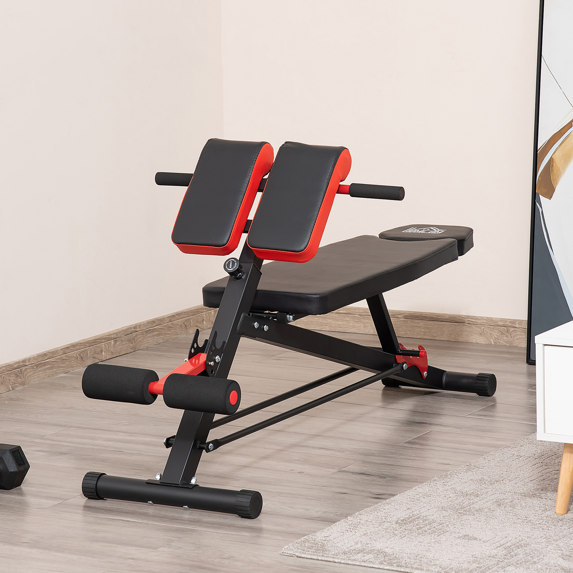 HOMCOM Hantelbank Fitnessbank Schrägbank Multifunktion Bauchtrainer Verstellbar Stahl Schwarz 64 x 146 x 73,5-85 cm