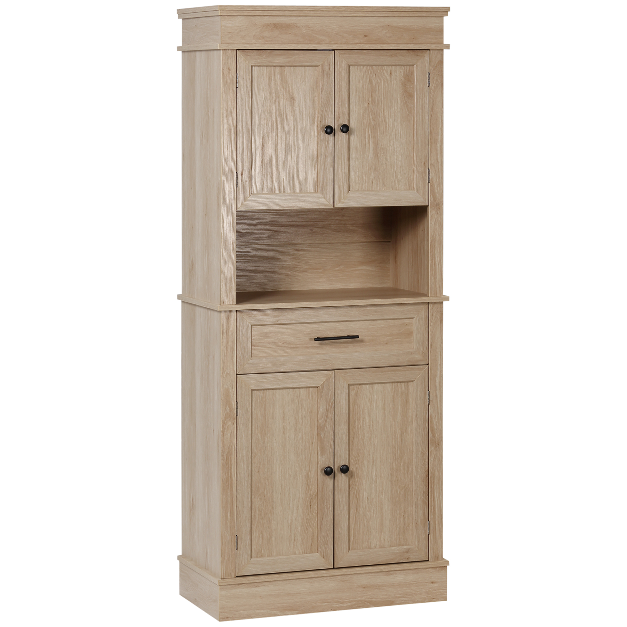 HOMCOM Küchenbuffet Küchenschrank mit vielseitiger Aufbewahrung 2 Schränke 2 Türen Schublade Nische MDF Spanplatten E1 Hell Eiche