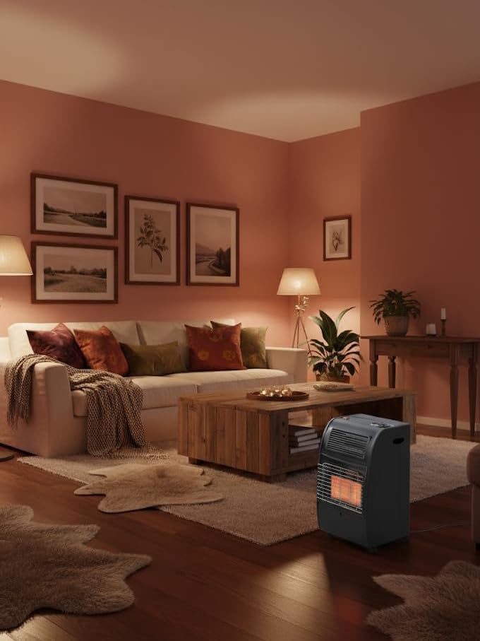 BRICOZONE Stufa Catalitica A Gas Gpl Con Infrarossi 4200W Con Ventilazione Turbo 1500W 3 Livelli Di Potenza Con Sicurezza Ods E Ffd Per Ambienti Fino A 80 Mq Con Ruote Design Compatto Nero Opaco