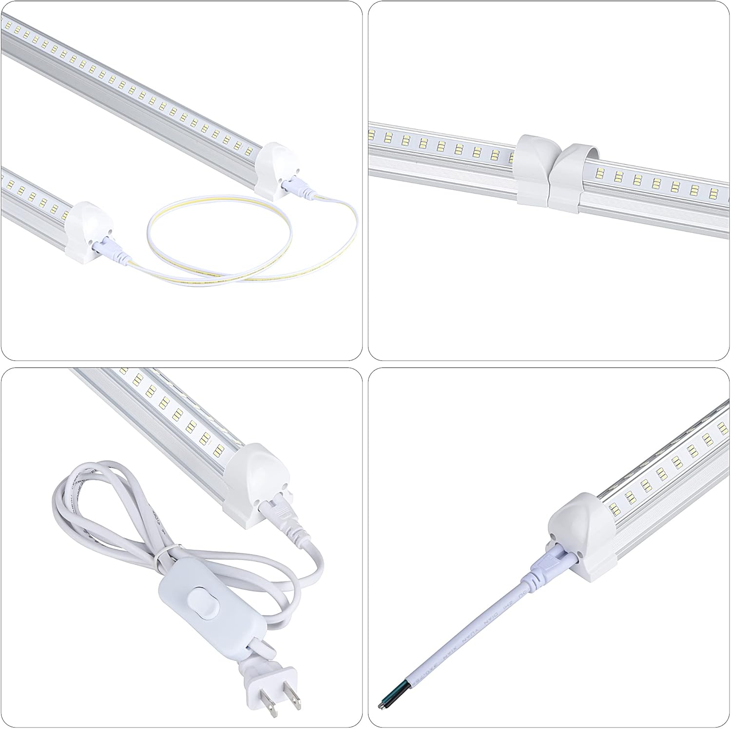 Singteam LED-Leuchtmittel, 2,4 m, 100 W, integrierte LED-Röhre, 15500 lm, 6500 K, klare Abdeckung, 6 Reihen, V-förmig, 270 Grad, T8 LED-Beleuchtung für Garage, Lager, Werkstatt, Keller, 10 Stück