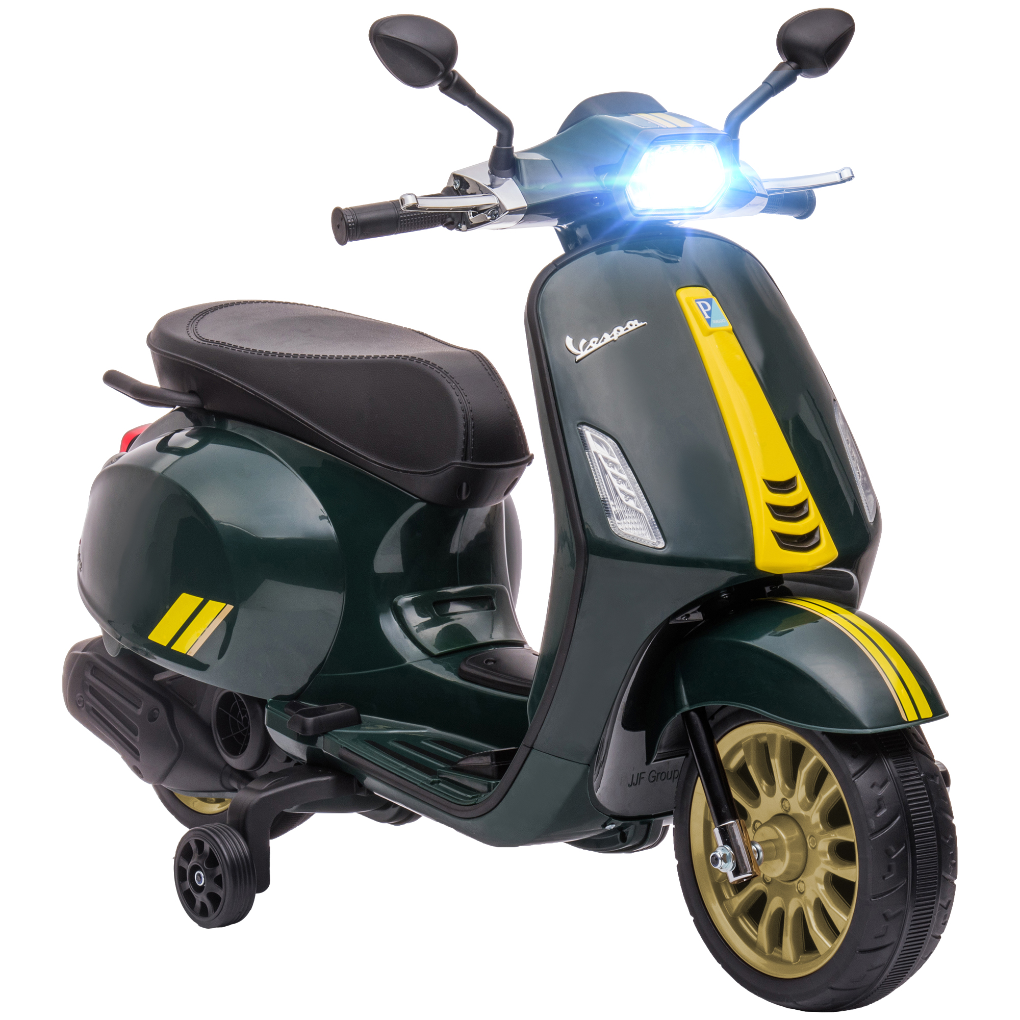 AIYAPLAY Elektrische Kinder Vespa, 3 km/u, 3-6 Jaar, Muziek, Licht & Radio, Donkergroen