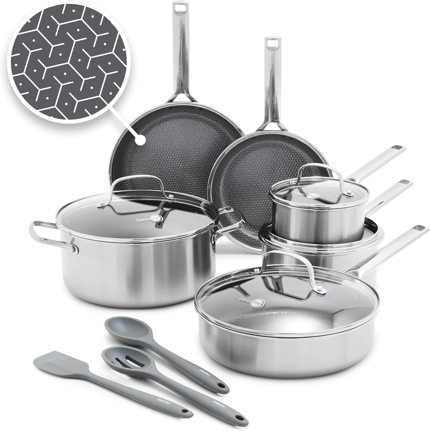 GreenPan Backofen, Schwarz/Silber, APEX Hybrid-Antihaft-Kochgeschirr-Set, dreilagig, Thermobond-frei, PFAS-freie Keramik-Töpfe und Pfannen